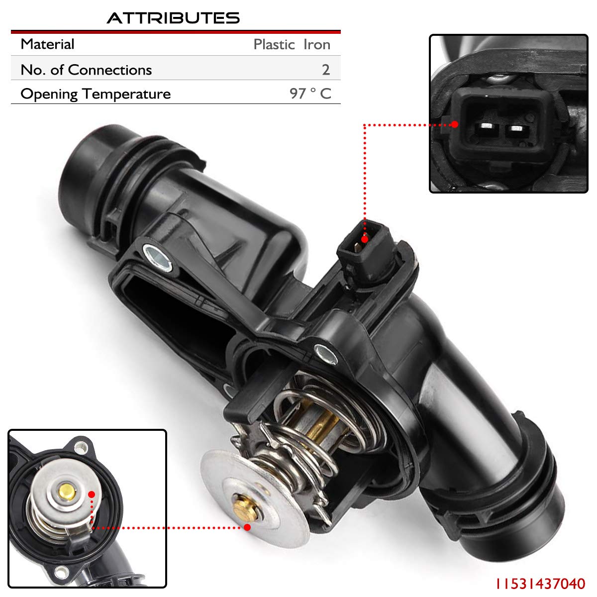 A-Premium Thermostat Housing Assembly with Sensor and Gasket Replacement for BMW E39 E46 320i 325i 328i 525i 528i 530i X3