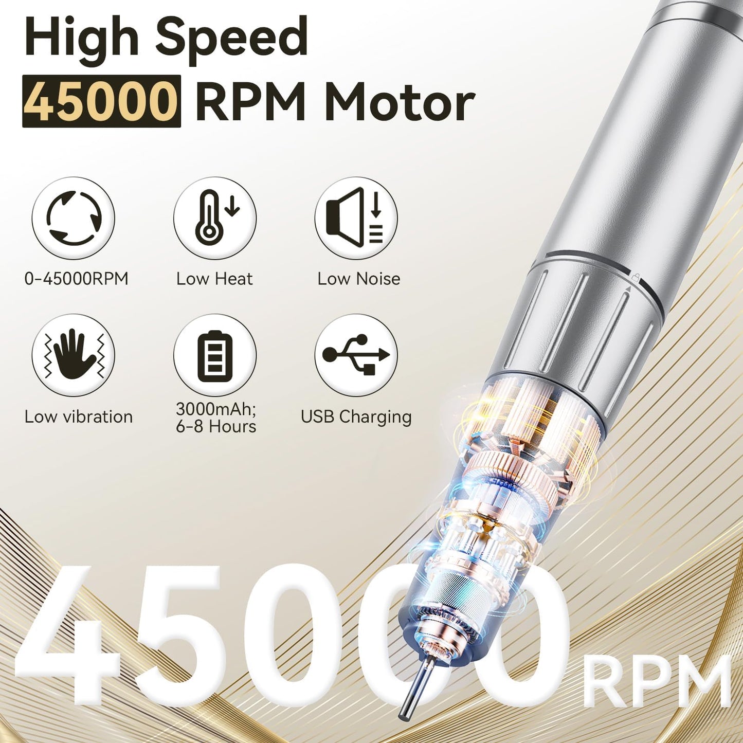 Cadrim Electric Nail Drill Professional 45000RPM, 2025 Upgraded-Speed Control Disc,Rechargeable Electric Nail File for Acrylic Gel Nails, Portable Nail Drill Kit, Efile Nail Machine for Salon Home