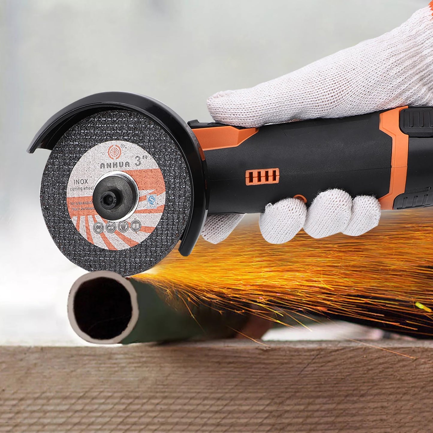 WODHMIEY Cordless Angle Grinder, Lightweight Brushless Motor, 19500RPM Venting Holes with Comfortable Rubber Handle for Grinding, Cutting, Polishing 75mm Blade Size