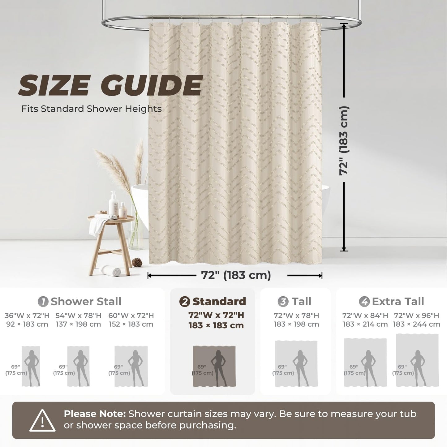 TURKIO Beige Boho Shower Curtain 72 x 72 Modern Farmhouse Shower Curtain Bohemian Chic Tufted Chevron Textured Striped Minimalist Shower Curtain Woven Fabric Cute Beige/Cream Shower Curtain