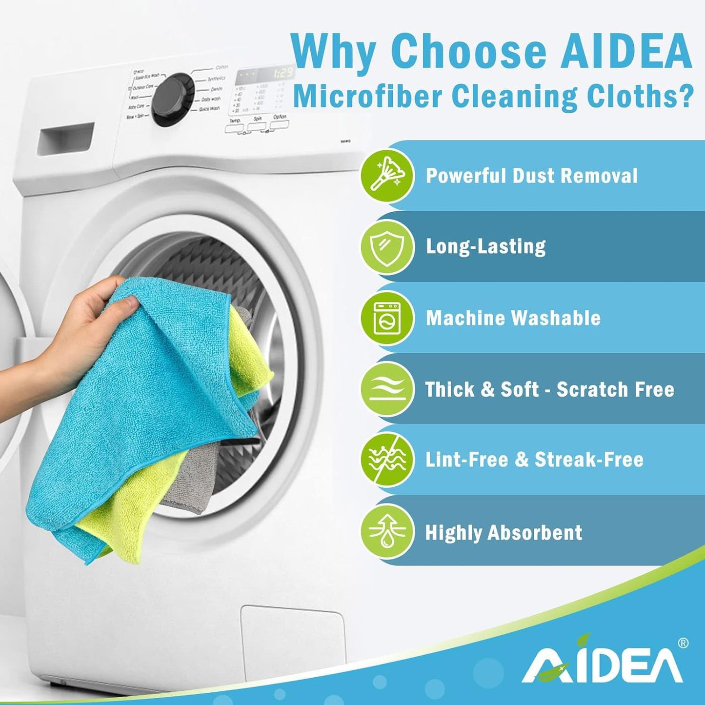 AIDEA Microfiber Cleaning Cloths-100PK, Soft Microfiber Towel, Absorbent Cleaning Supplies, Lint-Free Streak-Free Cleaning Cloths for House, Kitchen, Window(12in.x12in.)