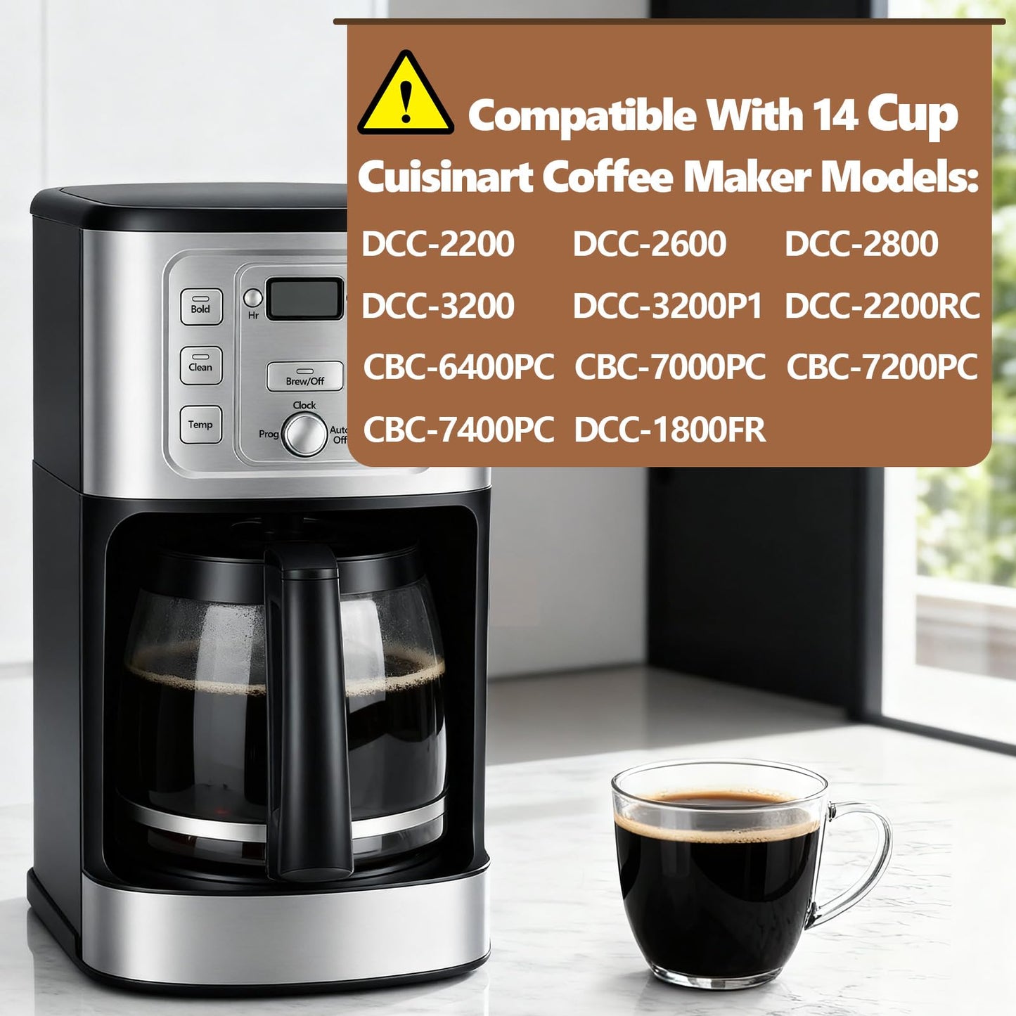 14-Cup Coffee Pot Replacement for Cuisinart Coffee Maker DCC-2200, DCC-2600, DCC-2800, DCC-3200, and DCC-3200P1, Glass Carafe Replacement for Cuisinart with Sturdy Handle, BPA Free, Dishwasher Safe