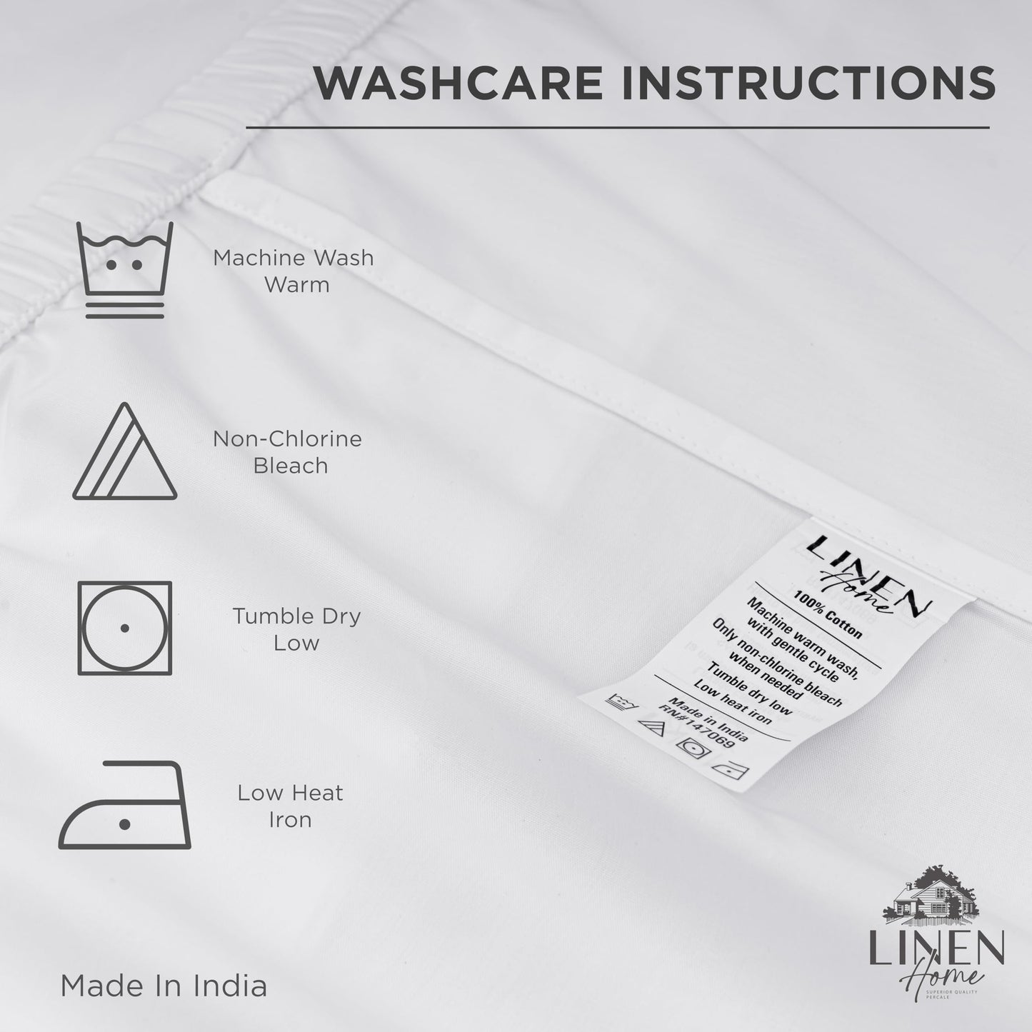 Linen Home 100% Cotton Percale Weave Fitted Sheet, Queen Size, White, 1 Deep Pocket Fitted Sheet, Fits Mattress Upto 16" Crisp and Cool Strong Bed Linen, 60"X80"+15"