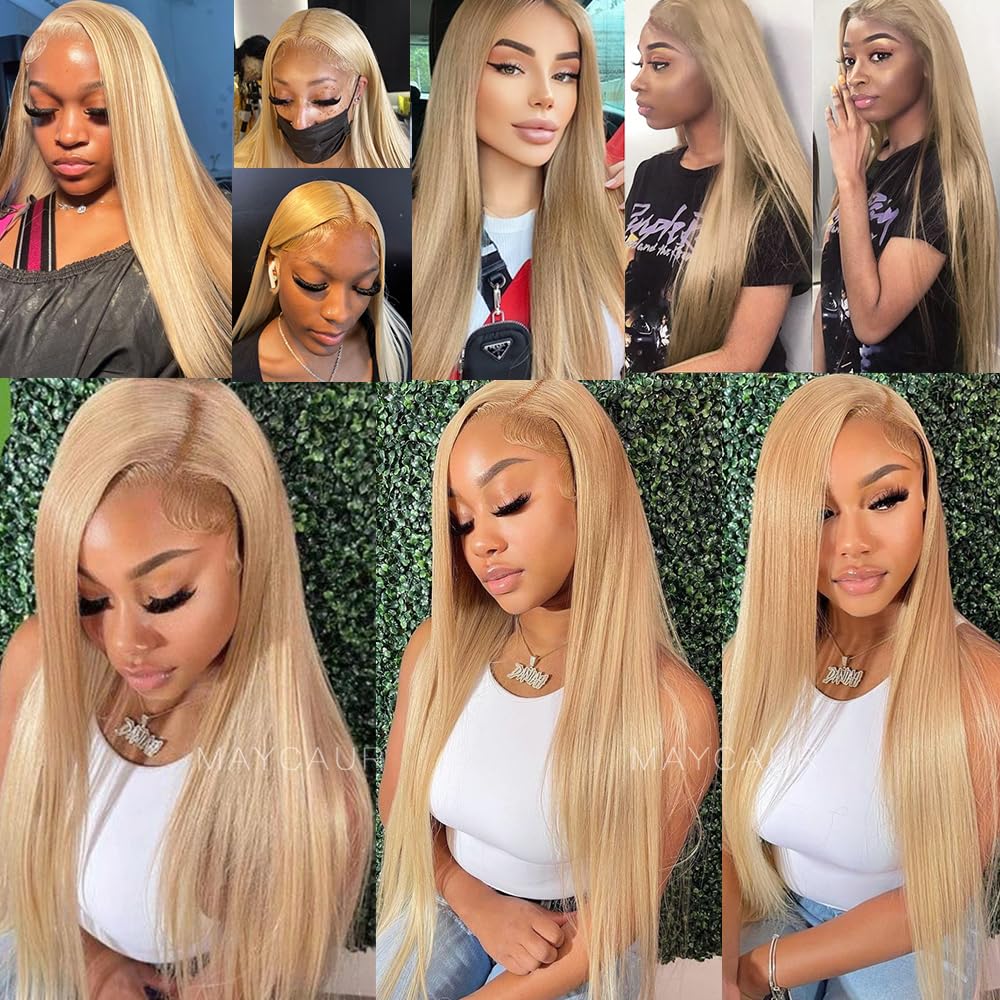 Maycaur Lace Front Wigs Blonde Wig Long Straight Heat Resistant Fiber Hair Synthetic Lace Front Wigs for Fashion Women 22 Inch
