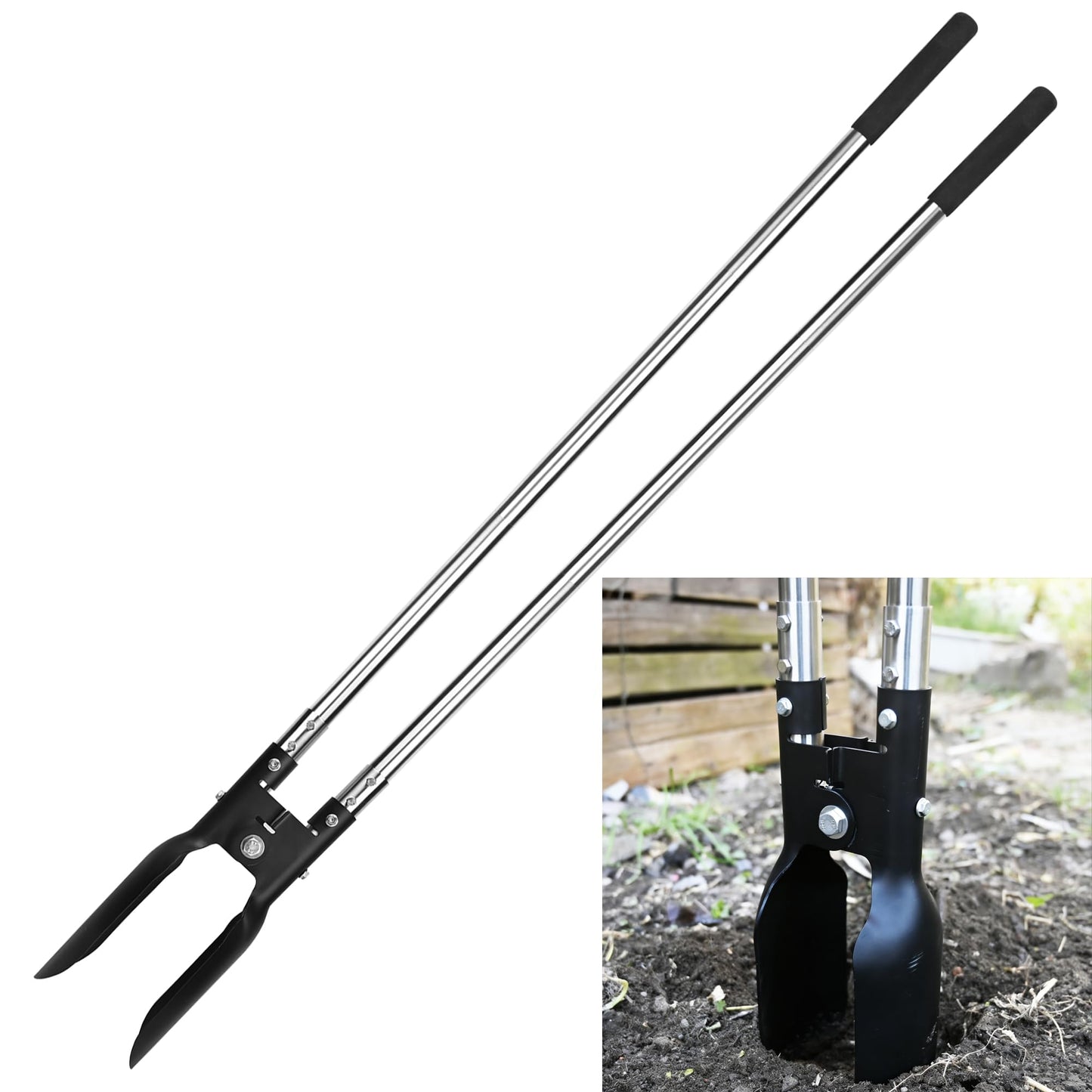 YEELOR Post Hole Digger, Hole Digger with One-Piece Carbon Steel Blade, Post Digger with 55" Adjustable Stainless Steel Handle for Digging Post Holes Installing Mailboxes Fencing