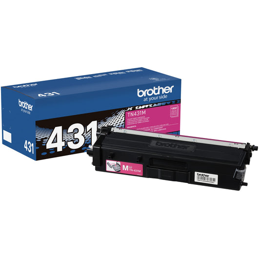 Brother original TN431M Standard Yield Magenta Toner Cartridge, original toner replacement cartridges, toner for Brother laser printers HL-L8360CDW, HL-L9310CDW, MFC-L8610CDW, MFC-L8900CDW, and more