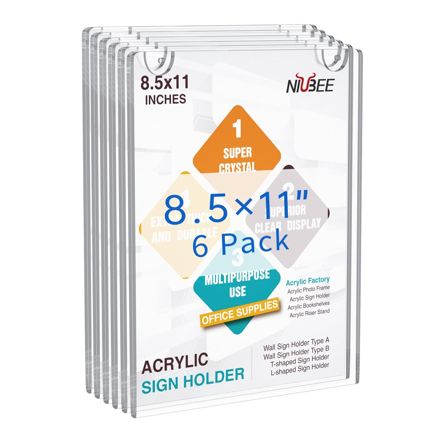 NIUBEE 10 Pack Acrylic Sign Holder 8.5 x 11 inches Clear Wall Mount Frame Bonus , Wall Mount Plastic Sign Holder Perfect for Home, Office, Store, Restaurant- Vertical