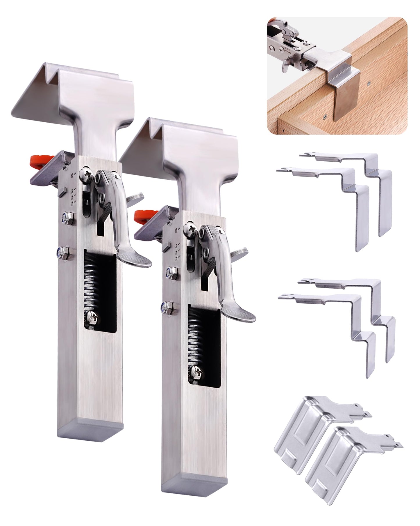 Drawer Front Installation Clamps, Stainless Steel Adjustable Drawer Fixing Clamp, Woodworking Tools for Drawer Panel Mounting with Single Press, Drawer Fixing Clips for Consistent Gaps