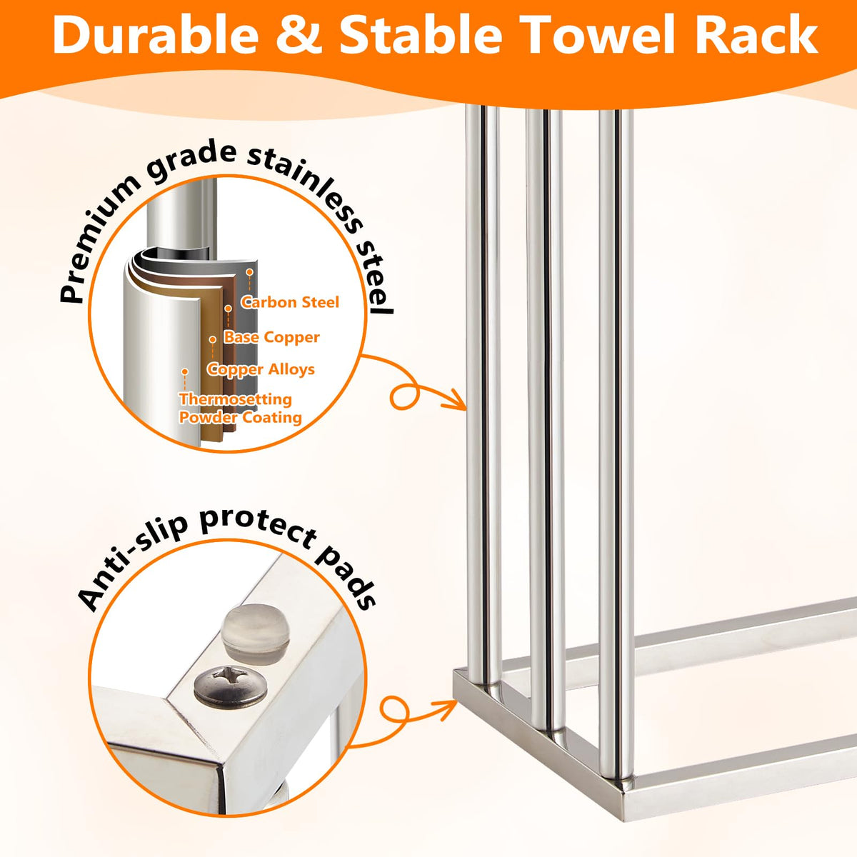Freestanding Towel Rack, 3 Tier Stainless Steel Towel Bar Stand for Bathroom, Chrome Plated DECLUTTR