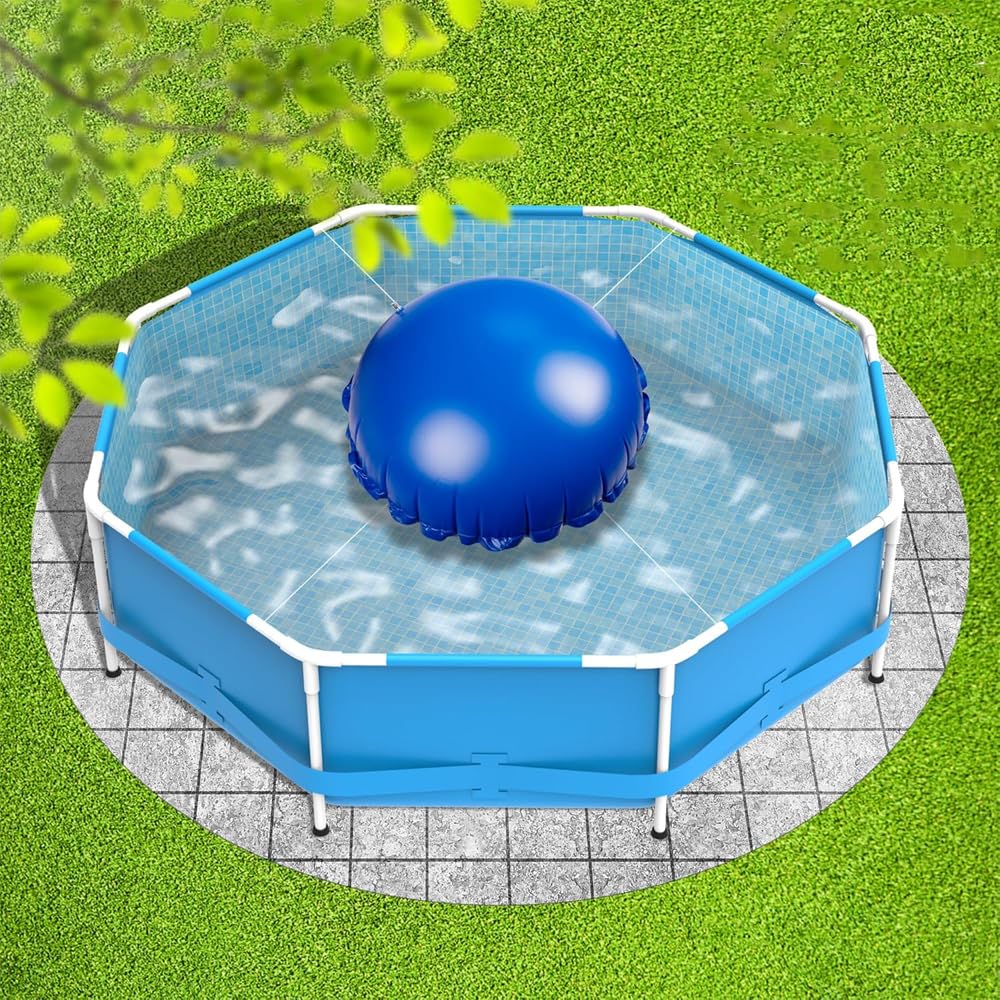 4 pcs 4 * 4 Ft Pool Pillows for Above Ground Pools Round Pool Pillow for Winter Winterizing Closing Air Pillow Cold Resistant 0.3mm Thick with 4 pcs 49Ft Ropes for Supporting Pool Covers