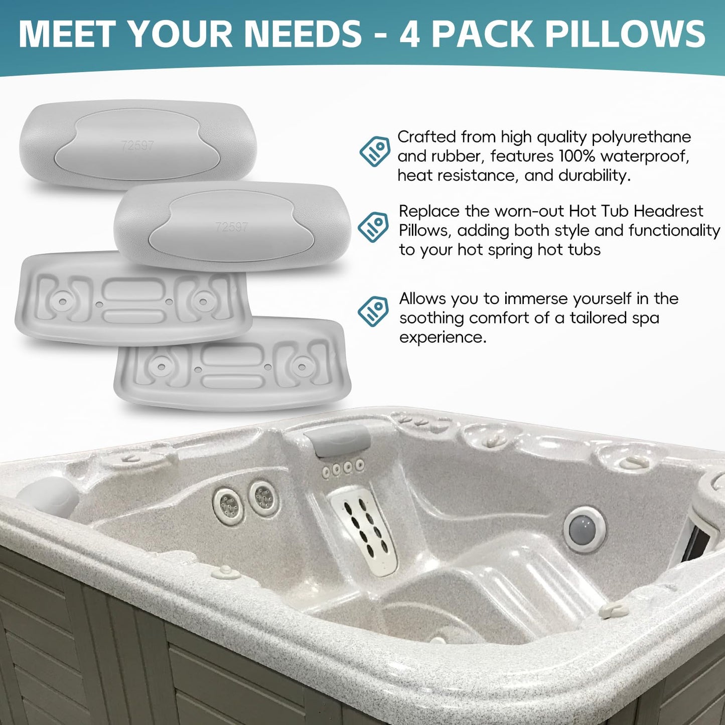 Sunluway 72597 Hot Tub Head Rest Pillows- 4 Pack