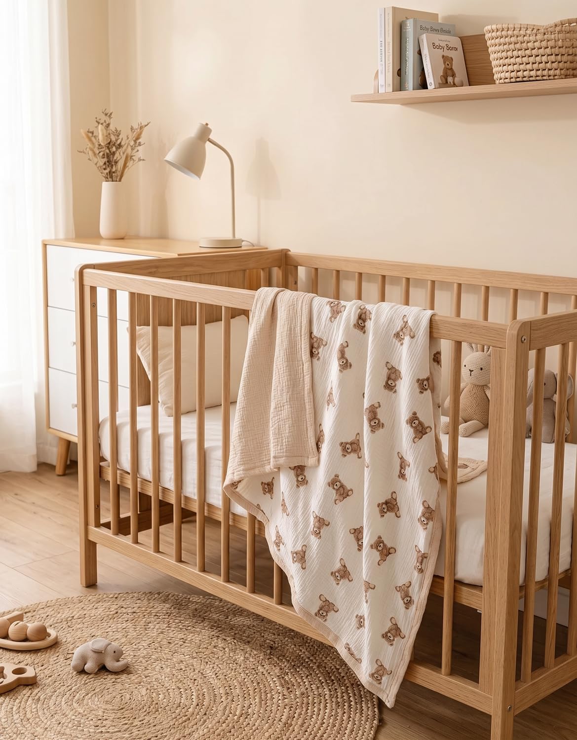 Little Jump 2 Layers Muslin Cotton Baby Blankets - Teddy Bear Toddler Quilt Crib Blanket - Gender Neutral Crib Blanket for Baby Boys and Girls 47"x 47" (Teddy Bears)