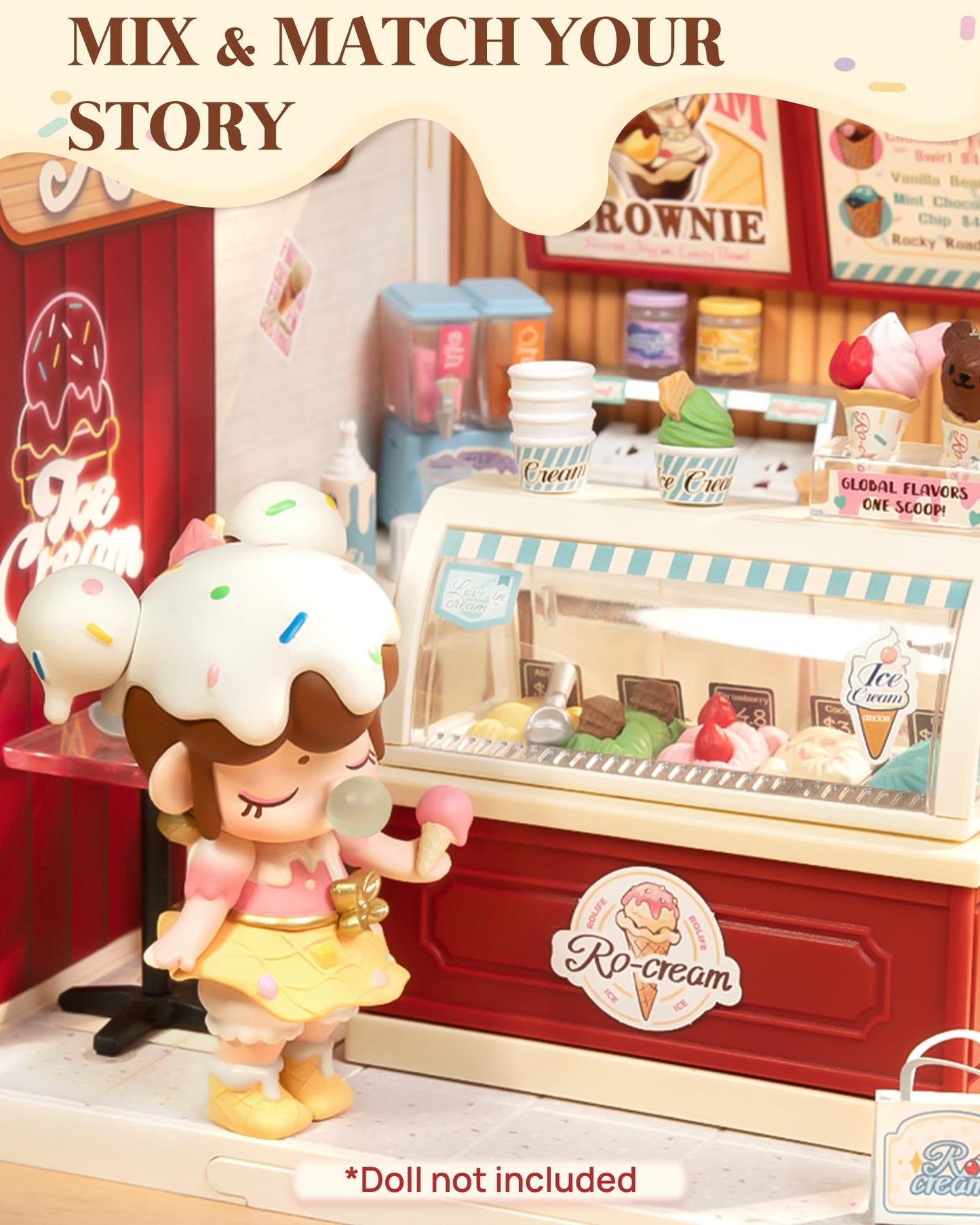 Rolife Super Creator DIY Miniature Plastic House Building Set Playset with LED, Suitable for Mini Figures Construction Toys Diorama Kit Gifts for Adults (Flavorful Ice Cream)