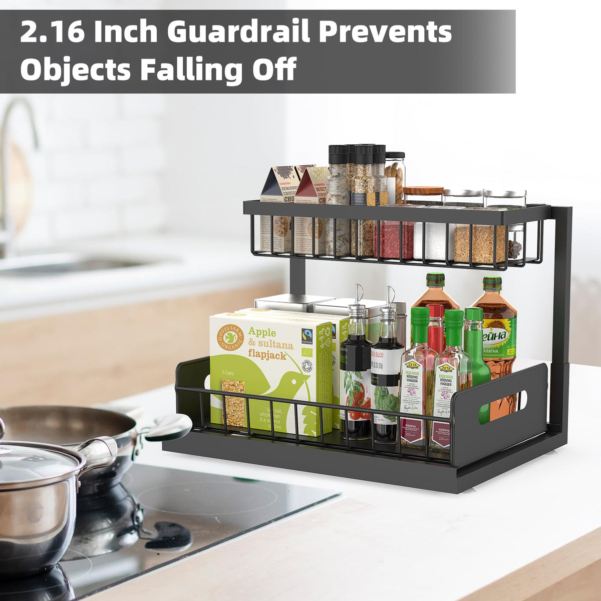 Under Sink Organizer 2 Pack, 2 Tier Rustproof Under Cabinet Storage, Sliding Kitchen Sink Organizer for Kitchen Bathroom