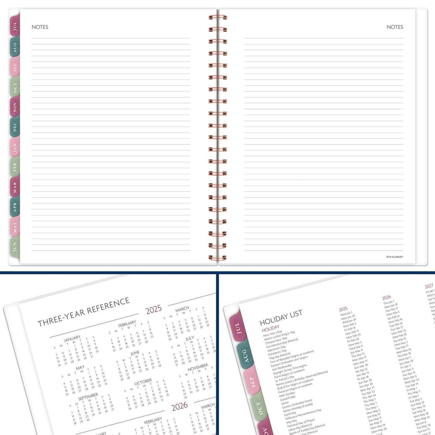 AT-A-GLANCE Planner 2025-2026 Academic, Weekly & Monthly, 8-1/2" x 11", Large, Monthly Tabs, Flexible Cover, Badge Floral (1734F-905A)