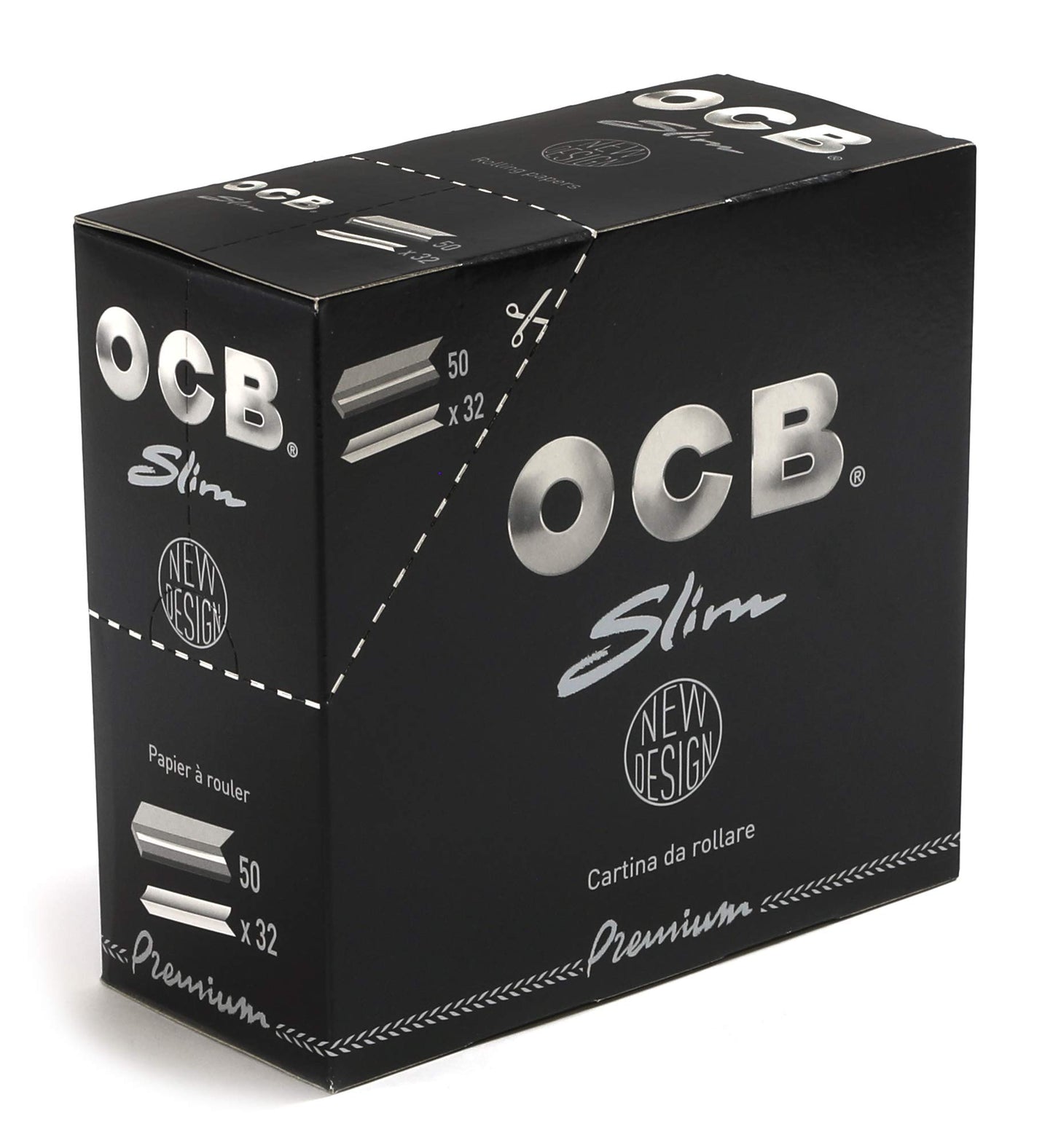 OCB Premium Black Rolling Papers Slim (44mm x 109mm) - 50 Packs of 32 Papers