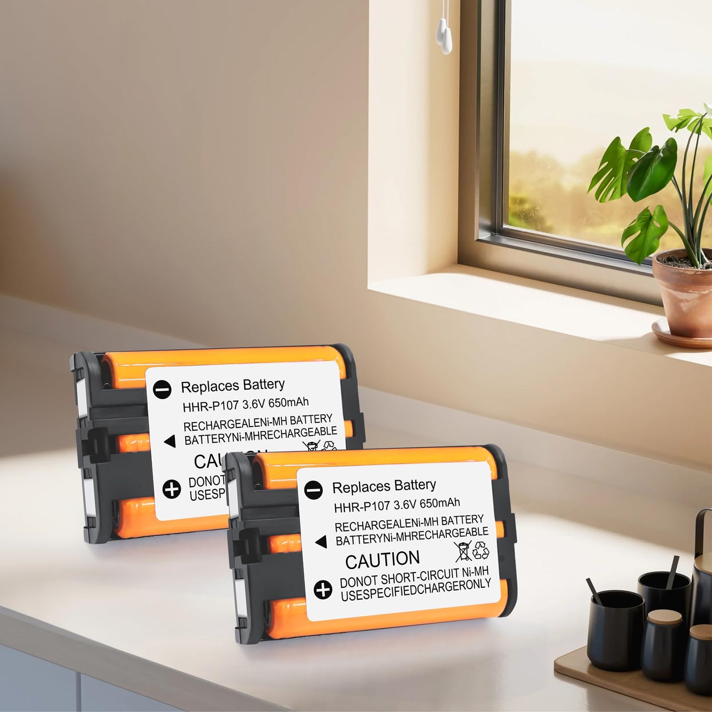 2 Pack HHR-P107 NI-MH Rechargeable Battery for Panasonic 3.6V 650mAh Battery for Cordless Phones