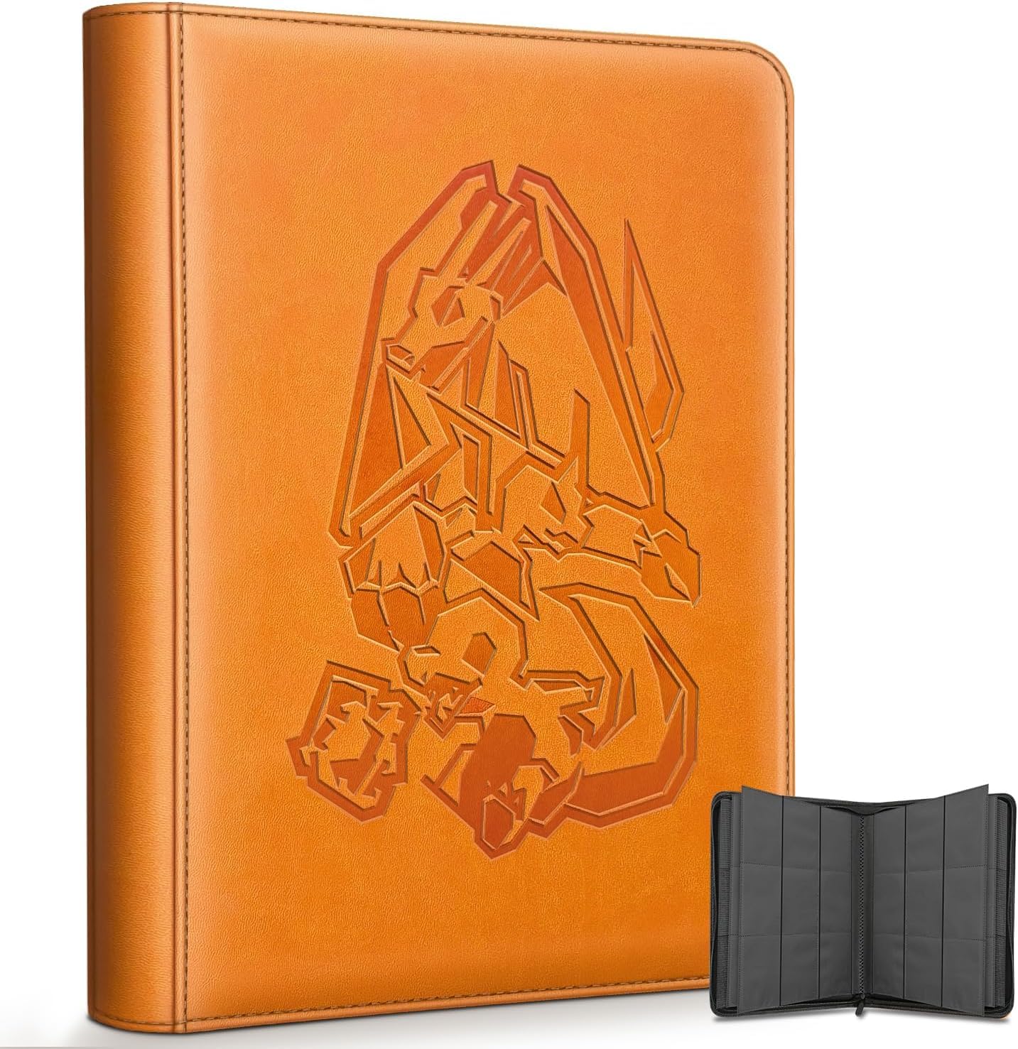 Card Binder 9 Pocket, Trading Card Zip Binder, 30 Side-Loading Pages, 540 Cards, Folder for Collectible Games (Orange)