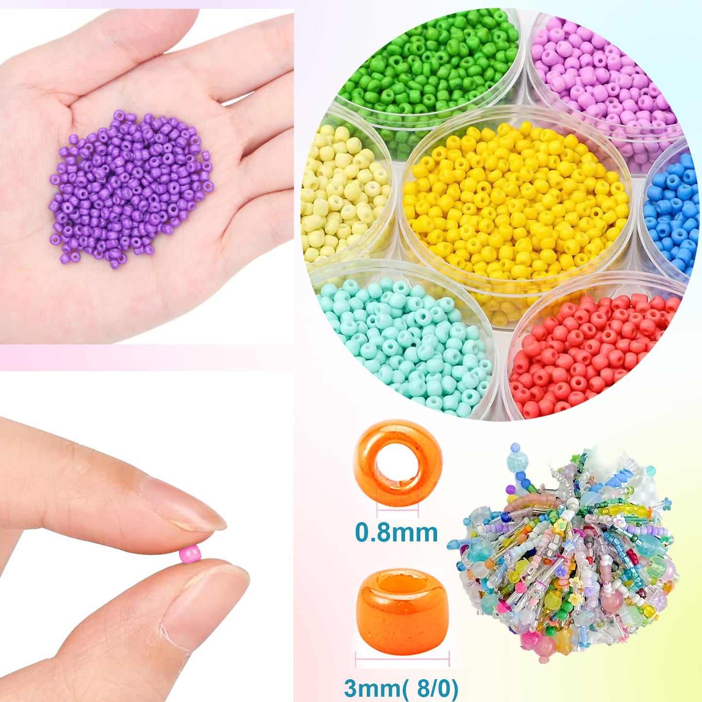 EuTengHao 3mm Glass Seed Beads for Bracelet Making Kit, 8/0 Small Craft Beads for Bracelet Necklaces Crafting Jewelry Making Supplies (36000Pcs,144 Colors)