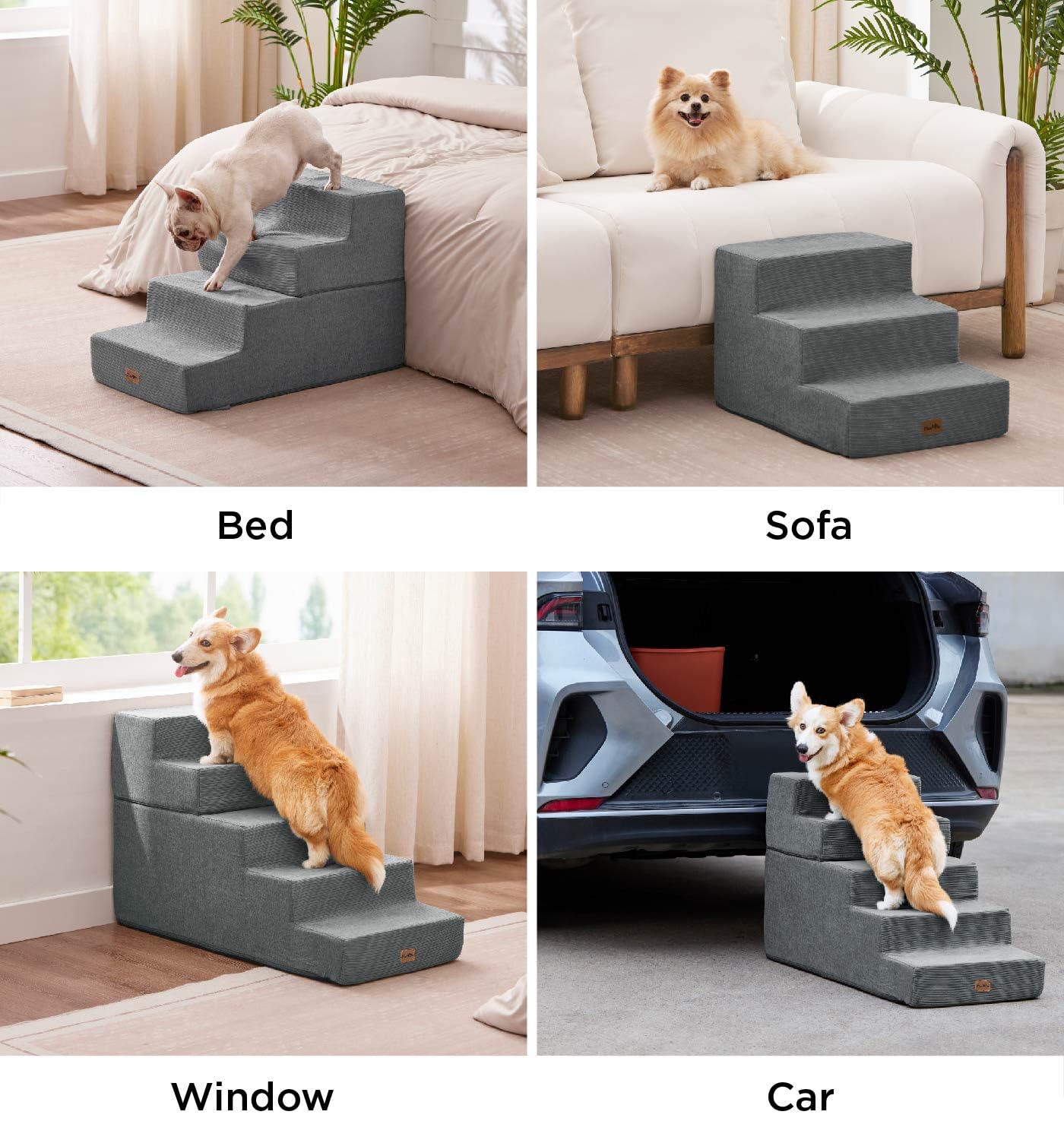 Made4Pets Dog Stairs for Small Dogs High Beds Extra Wide 28" W 35D Foam, 4-Step 18" H Folding Blanced Dog Ramp for High Beds Couch Sofa Chair, Pet Stairs Dog Steps Non-Slip Bottom Cat Stairs-Grey
