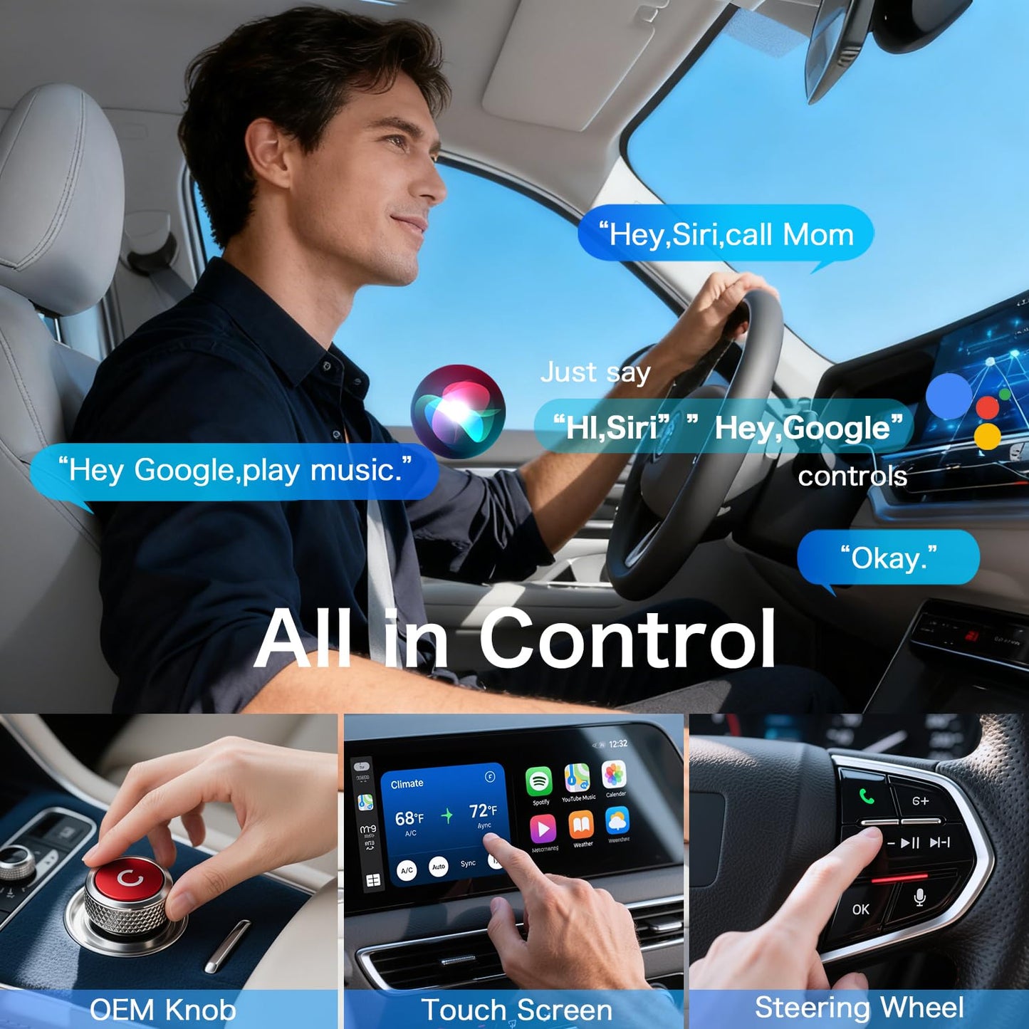 ORYHN 2-in-1 Wireless CarPlay & Android Auto Adapter, Mini USB Plug and Play Dongle, Converts Wired to Wireless with Fast Auto-Connect, for iPhone iOS 10+ and Android Auto Cars