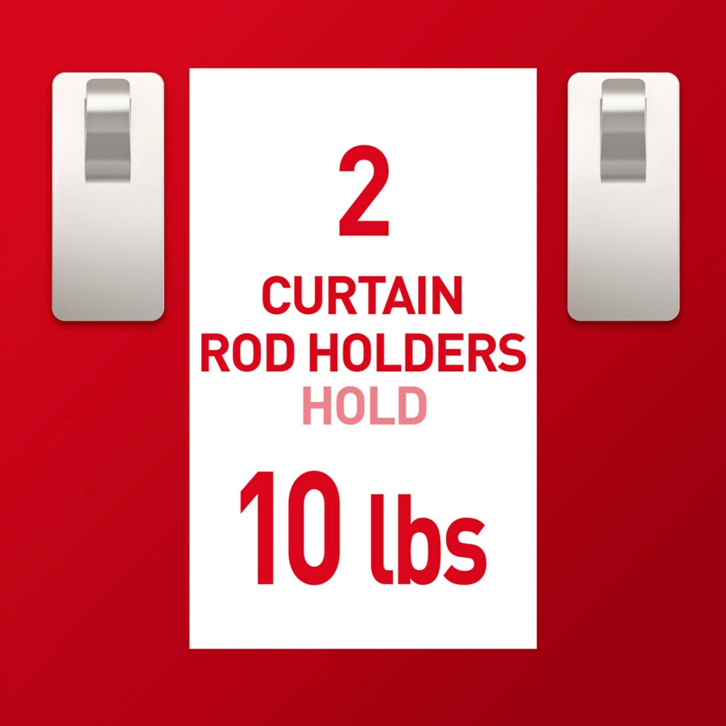 Command 10 lb Satin Nickel Curtain Rod Hooks, 2 Hangers and 4 Command Strips, No Drilling Home Decor and Room Decor, Use with Rod Diameters 0.5-0.75"
