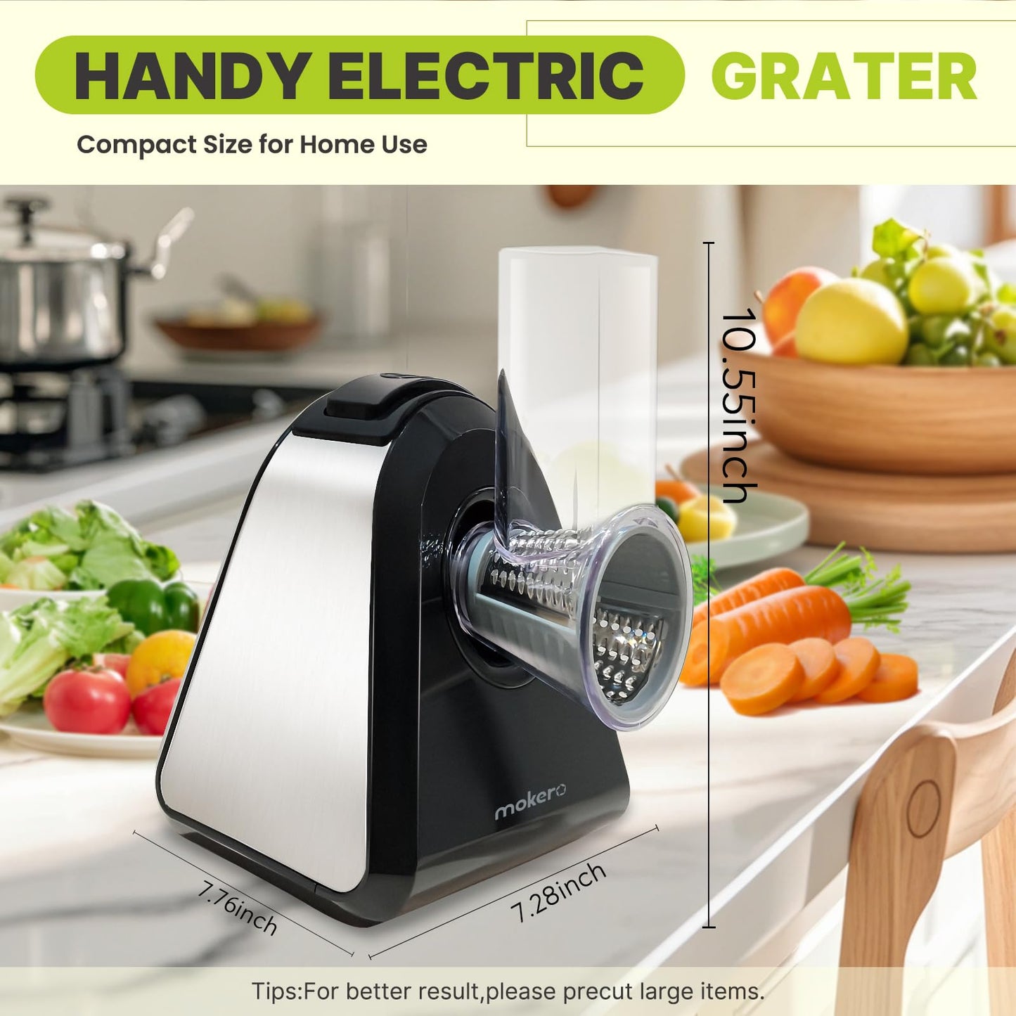 Mokero 5 in 1 Electric Cheese Salad Grater Block for Home Kitchen - Food Slicer Shredder Chopper Automatic Grater for Vegetables Cucumber