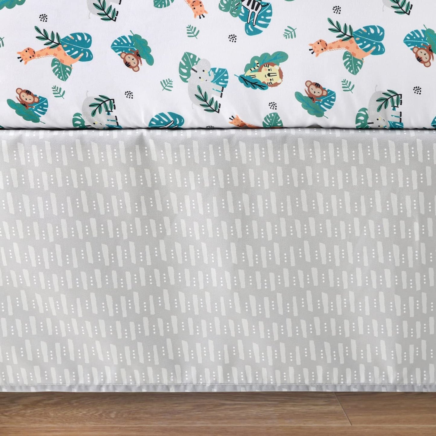 The Peanutshell 3 Piece Baby Crib Bedding Set for Boys & Girls - Newborn, Infant & Toddler Nursery Bed Set Decor with Fitted Crib Sheet, Dust Ruffle Comforter - Safari Adventures