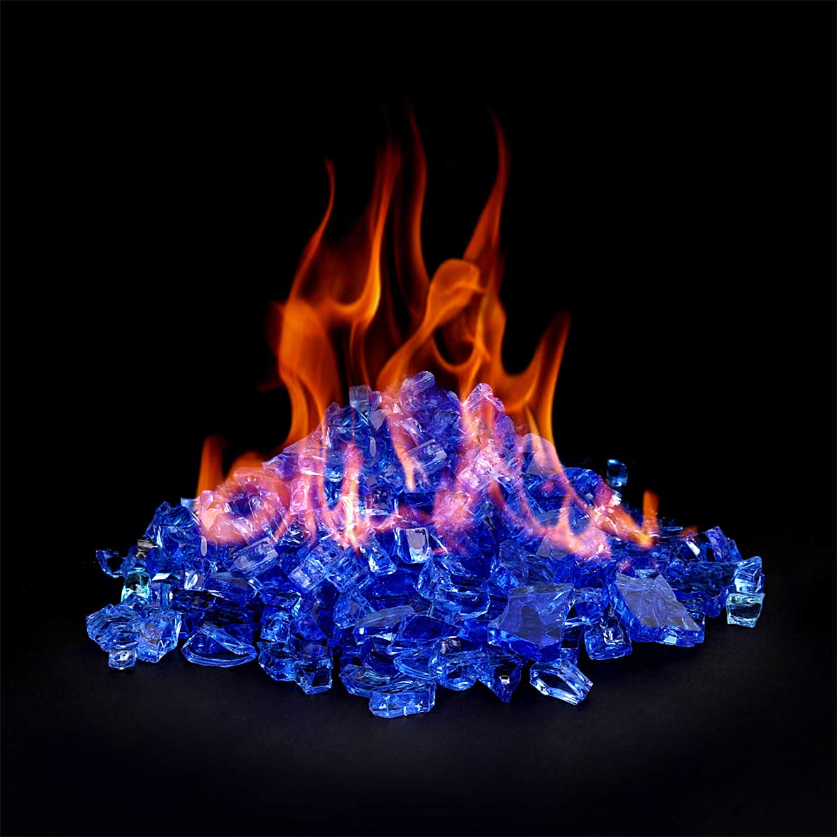 onlyfire 10 lbs Fire Glass for Propane Fire Pit, 1/2-Inch High Luster Fireplace Glass Rocks for Fire Pit Table, Cobalt Blue