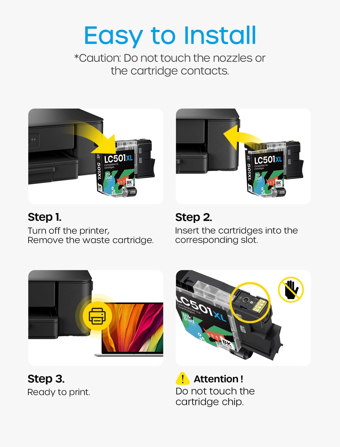 Compatible with LC501XL High Yield Ink Cartridges Compatible for Brother LC501 XL Work for Brother MFC-J1360DW, MFC-J1410DW, MFC-J1260DW Printer 2 Pack, Black