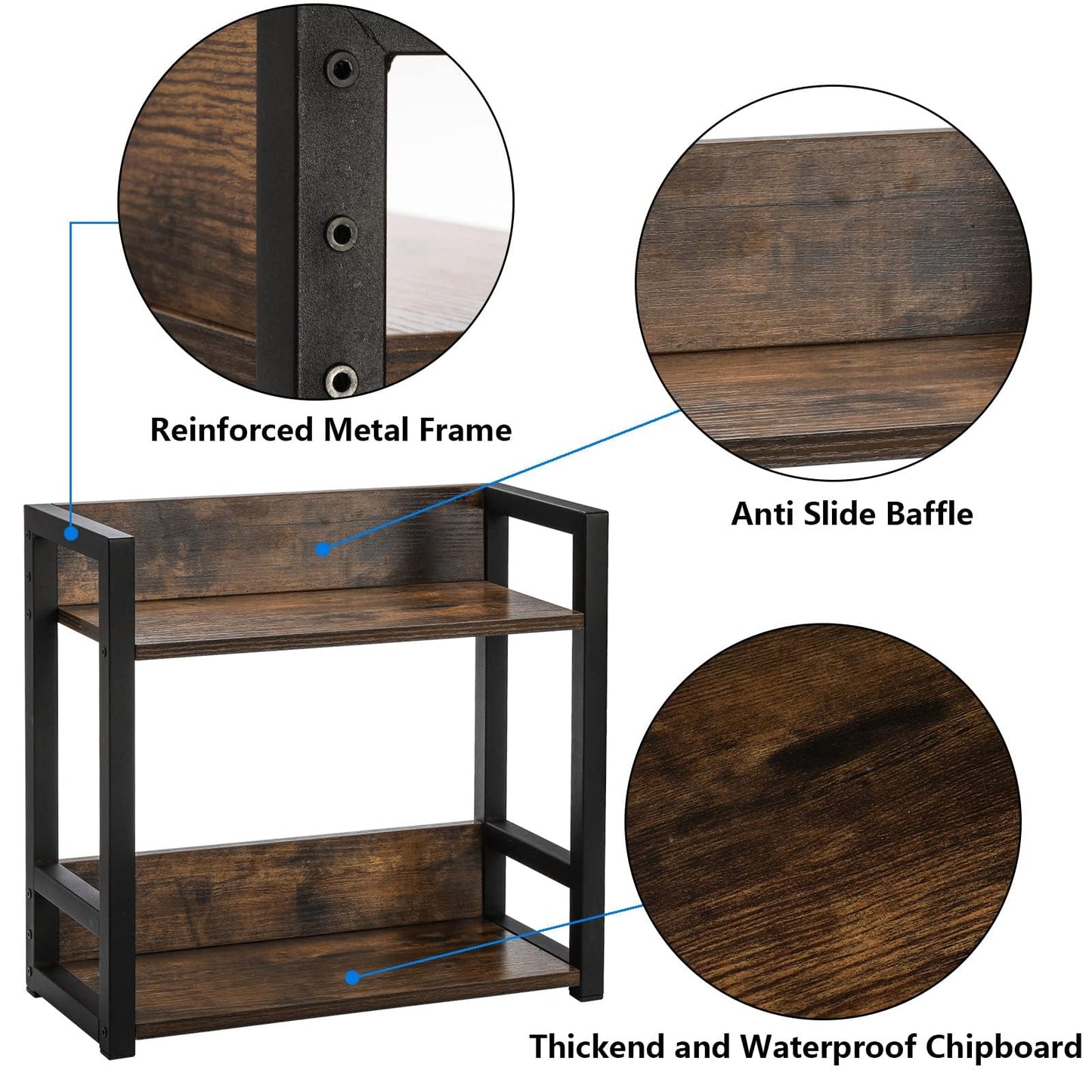 Youeon Wooden Coffee Bar Organizer 15.7x7x15.2 in, 2 Tier Kitchen Countertop Organizer for Coffee Bar Accessories, Wooden Shelf for Spice Jars, Condiment, Syrup Bottles, Kitchen, Office