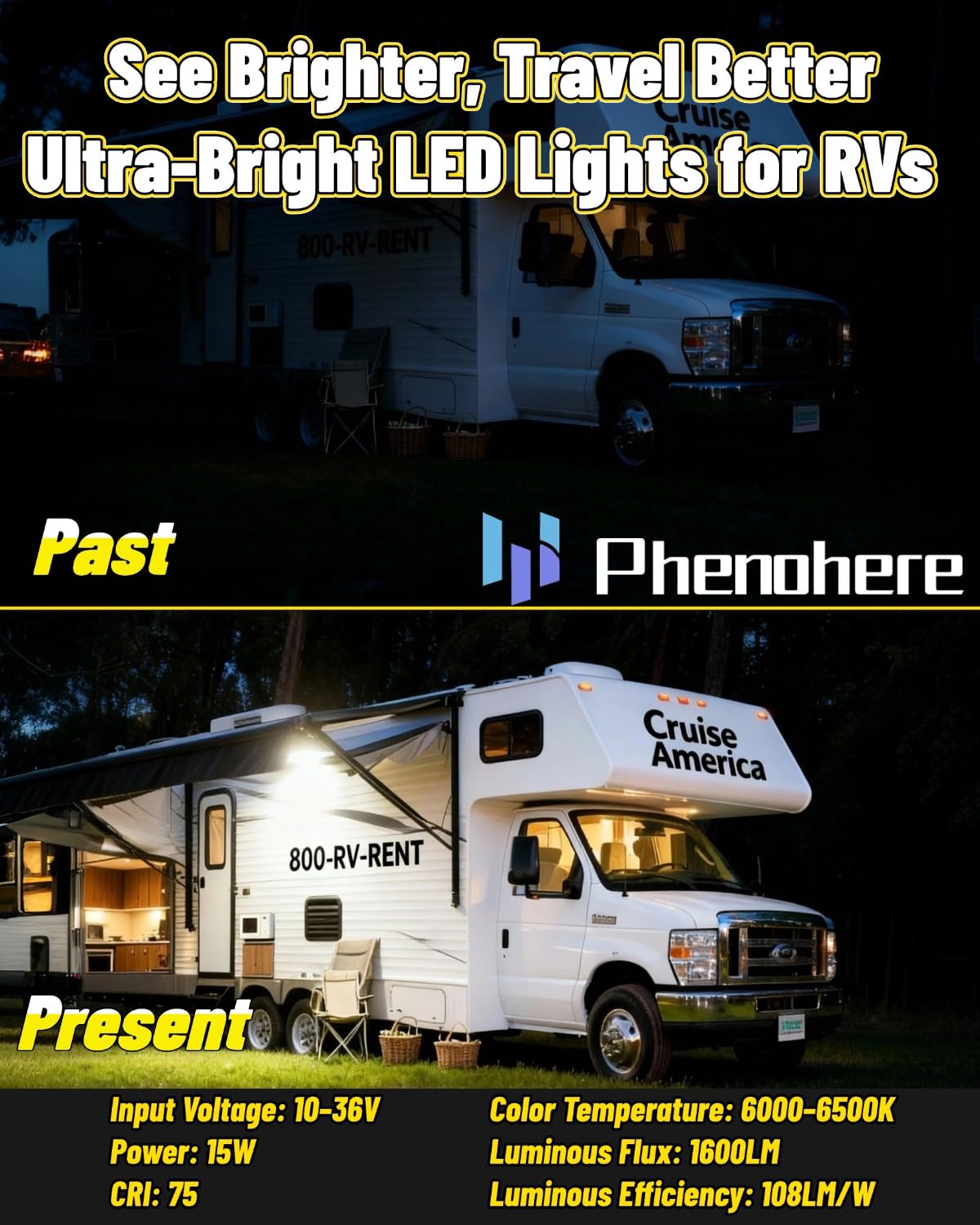 LED RV Exterior Lights,2 PCS 5 Inch 1600LM Porch & Flood Beam Lights, DC12~36V IP67 Waterproof Aluminum Fixtures for Car Outdoor, Trailers, Motorhomes