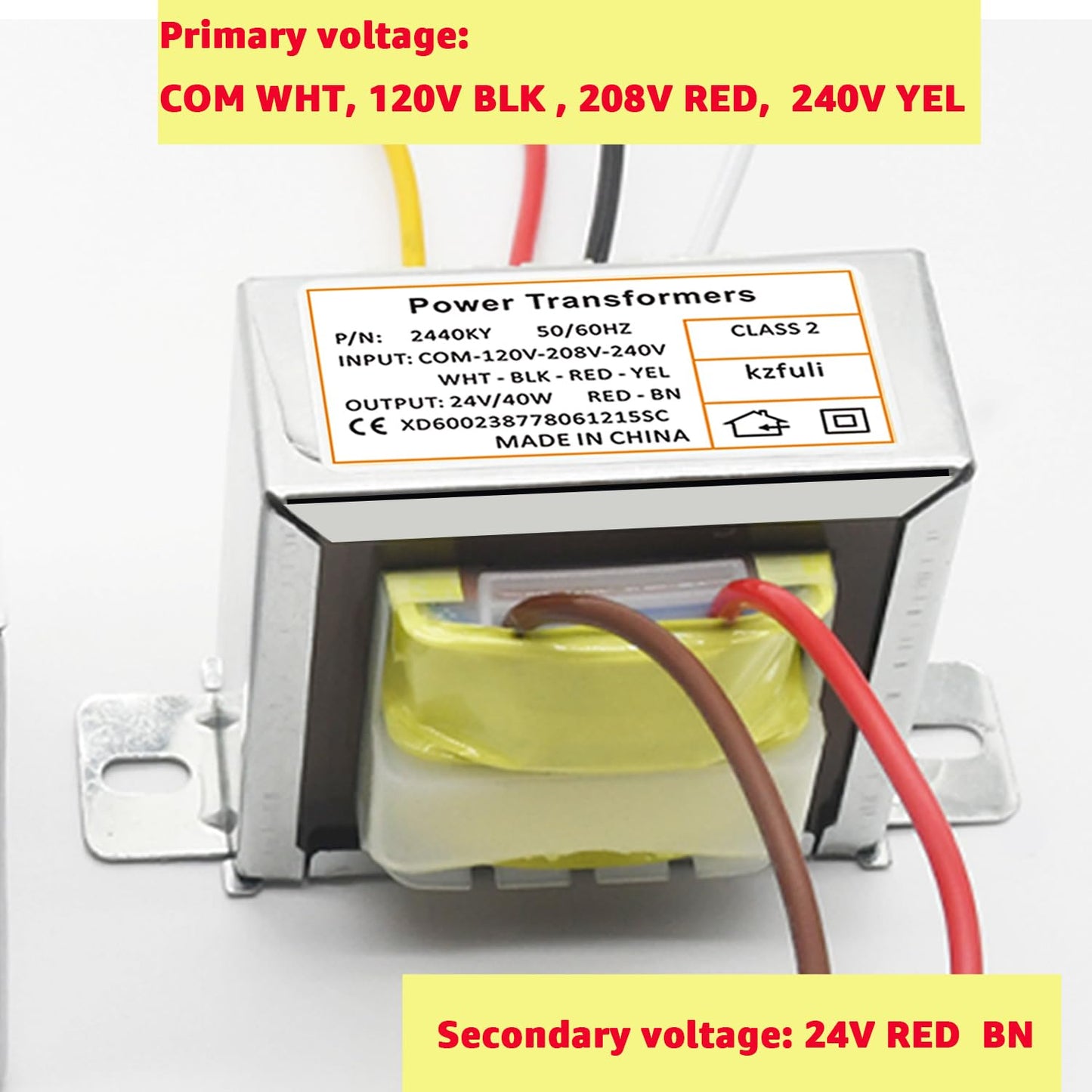 24V 40VA Control Transformer. Primary Voltage 120, 208, 240V 50hz-60hz ，Secondary 24V Multi tap Transformer, Compatible Jard 4031F Packard 42440,HVAC Furnace Multi tap.