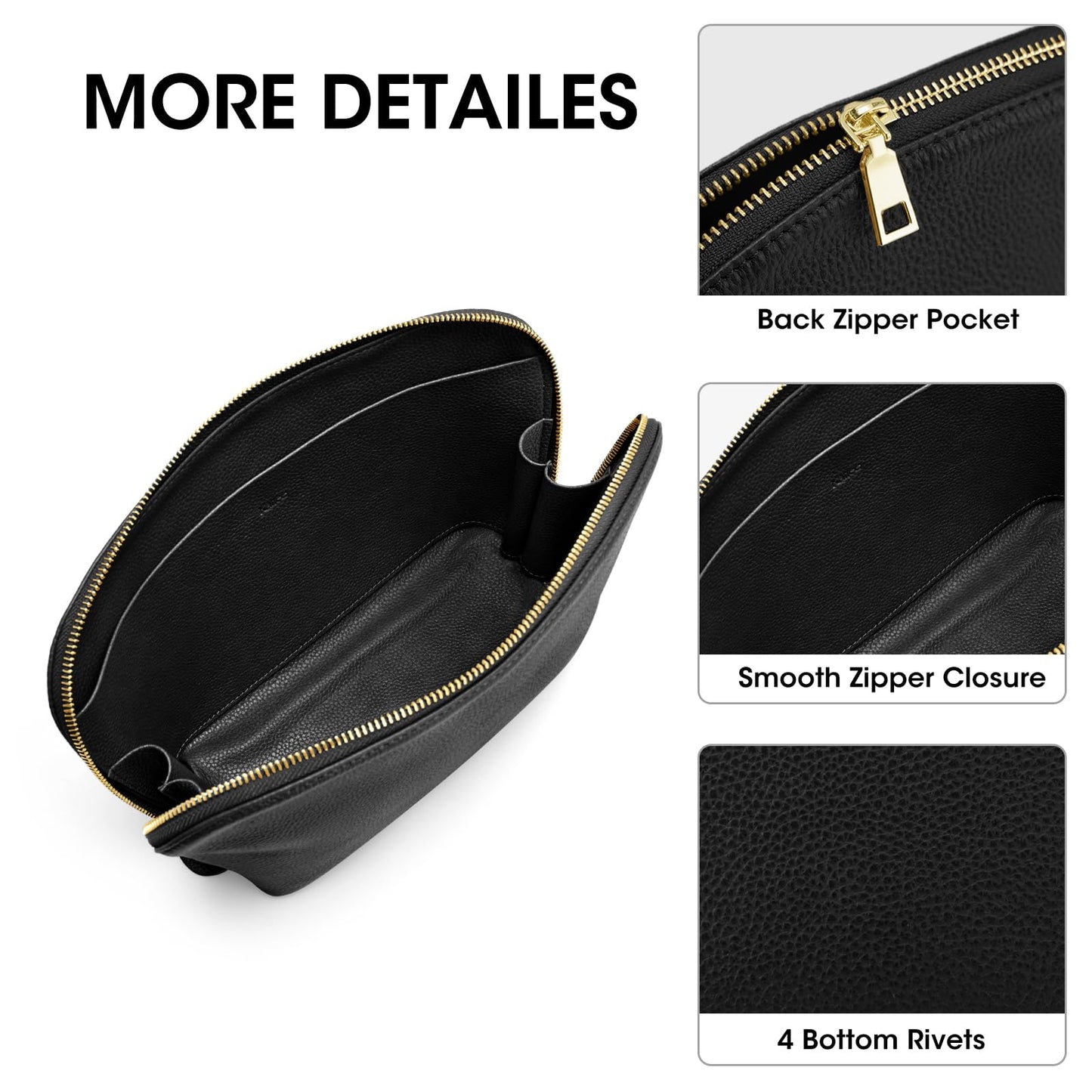 Kattee Leather Makeup Bag, Travel Cosmetic Bag Set, Toiletry Bag Organizer for Women, 2-Pack, Black