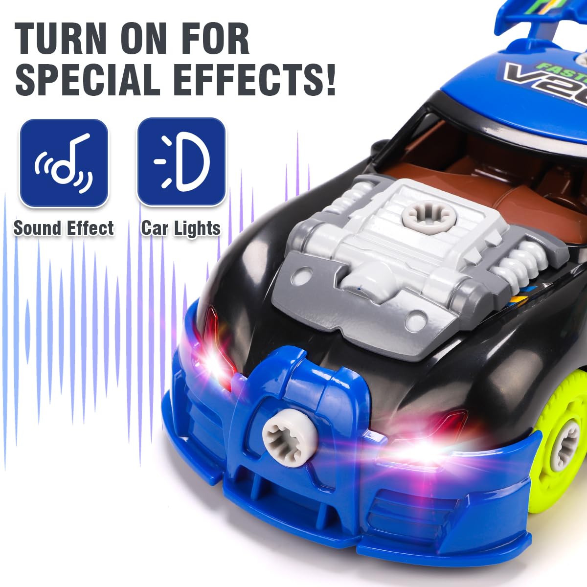 KaeKid 3 in 1 Car Toys for Kids 3-5 6-8, Take Apart Racing Car with Electric Drill Tool Light&Sounds, Construction Set STEM Building Learning Game for 3 4 5 6 Year Old Boys and Girls Gifts