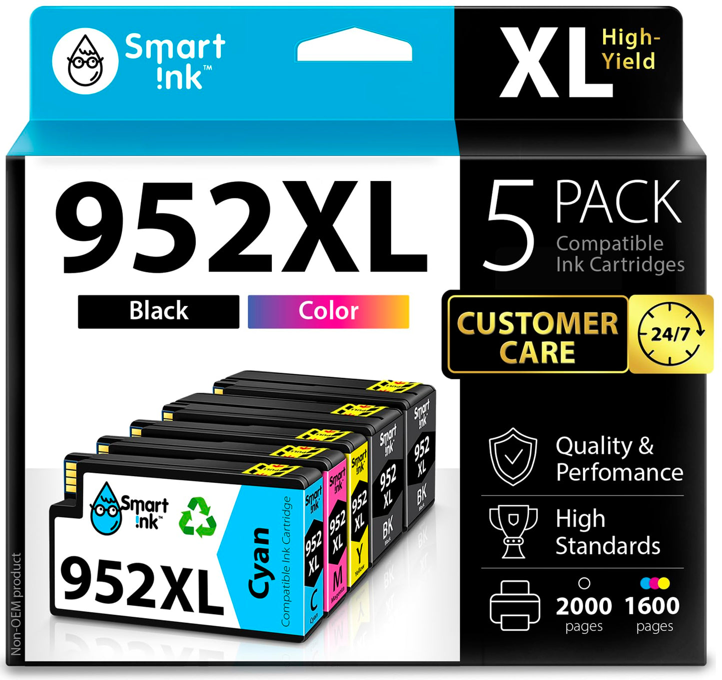 Smart Ink Compatible Ink Cartridge Replacement for HP 952 XL 952XL 5 Pack Advanced Chip Technology to use with OfficeJet 8702 OfficeJet Pro 8216 7720 7740 8210 8730 8710 8727 8715 8728 8720 8725 8732M