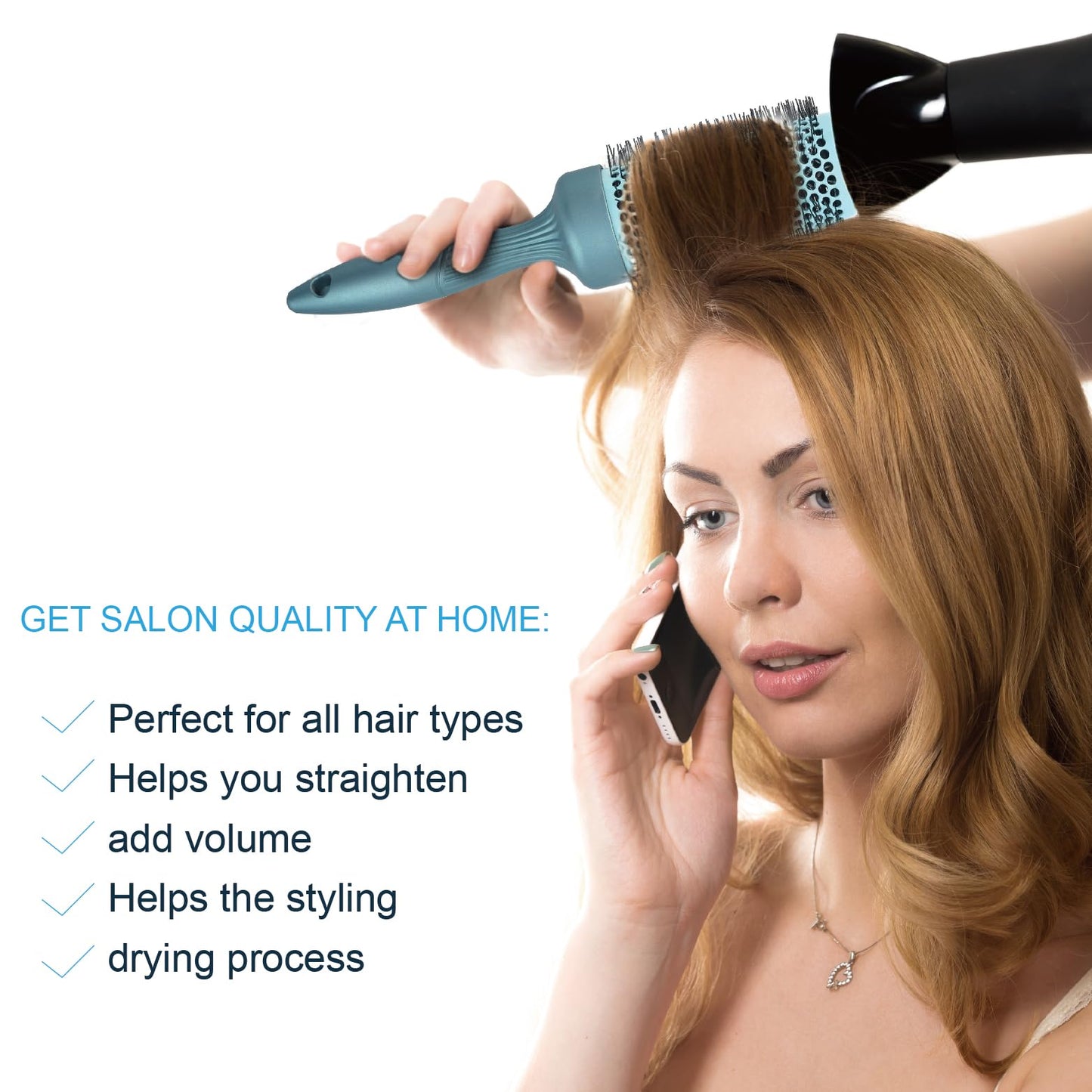 5pcs Round hair Brush Set for Blow Drying Curling, Professional curly hair brushBrush Leaves Hair Shiny Heat Styling Brush 5 Different Sizes Works Very Well with The Blow Dryer