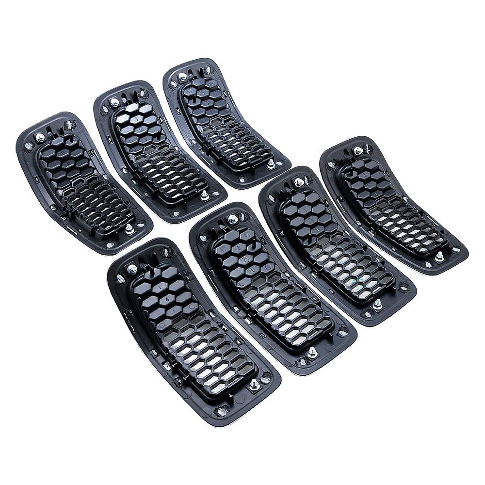 Compatible with 2014-2018 Jeep Cherokee 4-Door Grille Grill Cover Trim Insert Kit 7pcs (Black Mesh Grille + Chrome Moulding Trim)