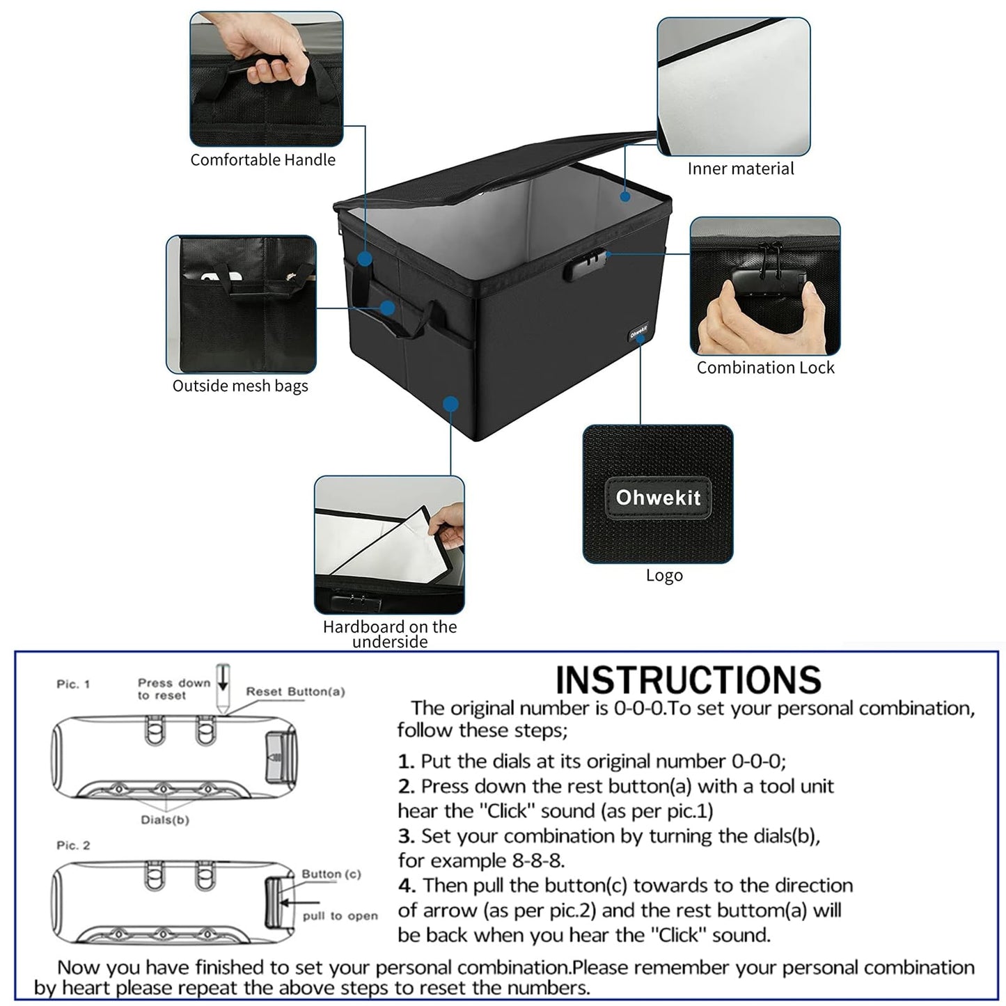 Large File Organizer Box (2000℉) with Lock(16.1'' x 12.7'' x 10.6'') , Fireproof Waterproof Document Box with Lid, Portable Home Office Safe Box with Handle(Not Including Suspension File)