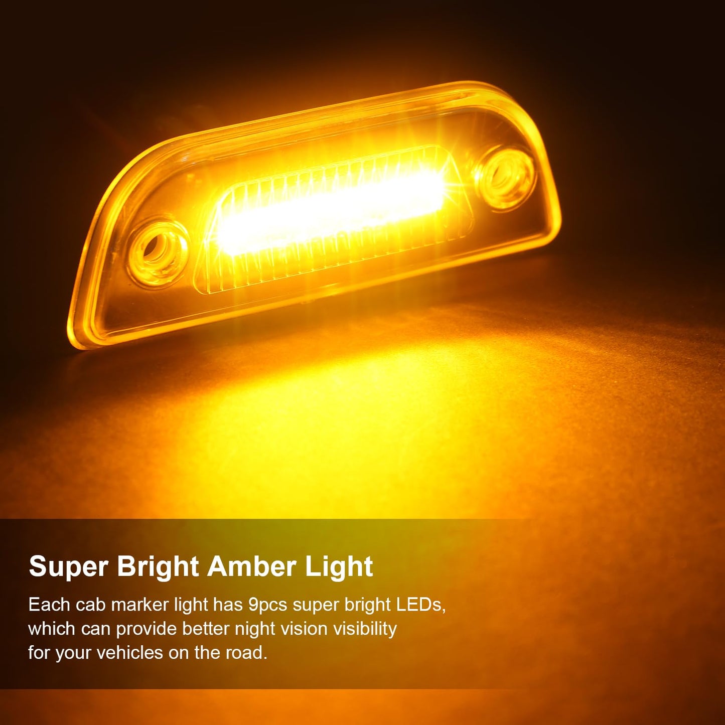 JZYZQBX 5PCS 9LED Cab Marker Top Roof Running Lights Assembly, Reflective Clear Lens, Super Bright Amber Light, Compatible with Kenworth T680 T770 T880 & Peterbilt 579 Heavy Trucks Cab Marker Lights