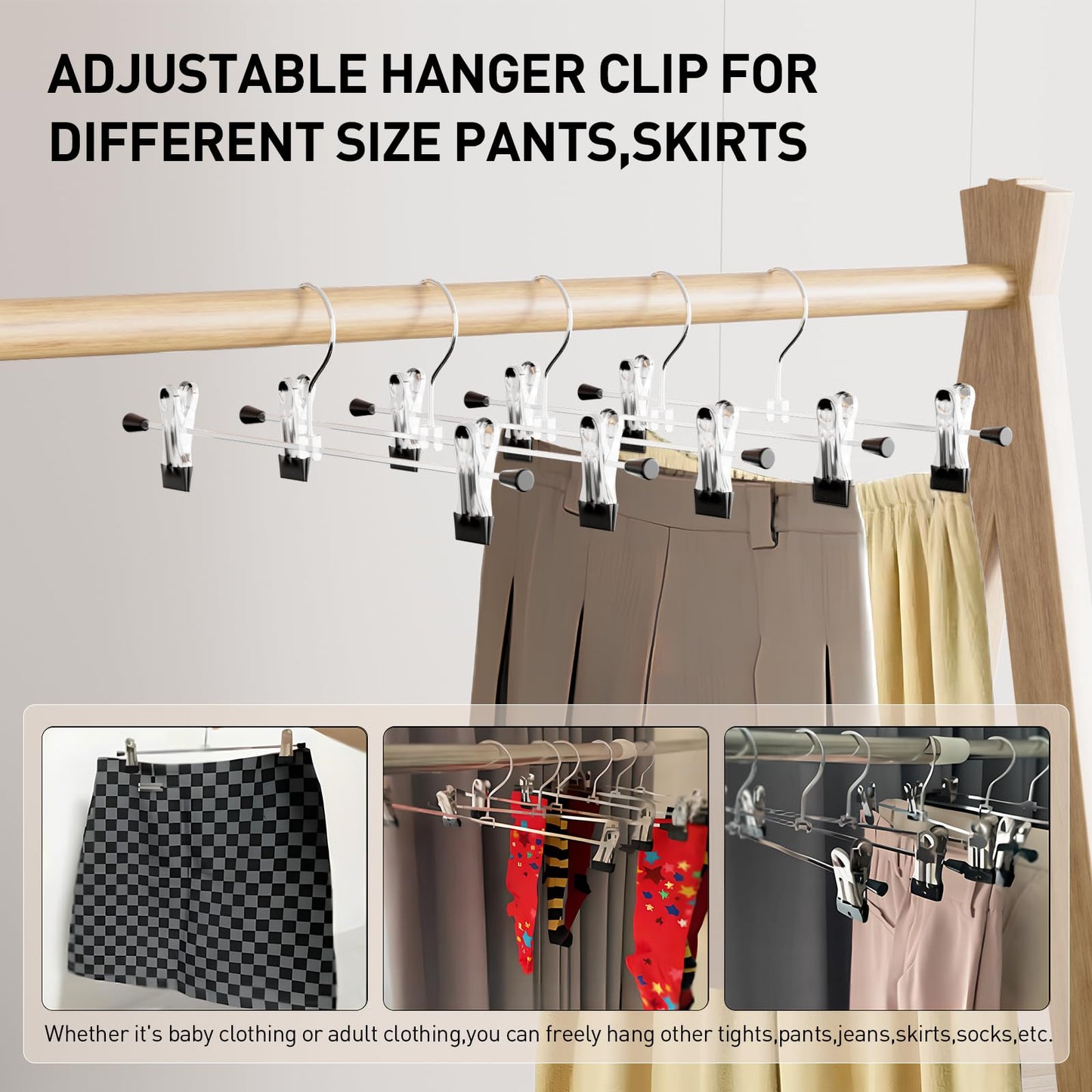 Clothes Hangers, IDMAX Adjustable Heavy Duty Hangers with Non-Slip Clips Pants Hangers Stainless Steel Skirt Coat Suit Hangers Stackable Coat Hangers Clothes Hook Space Saving (40 Pack)