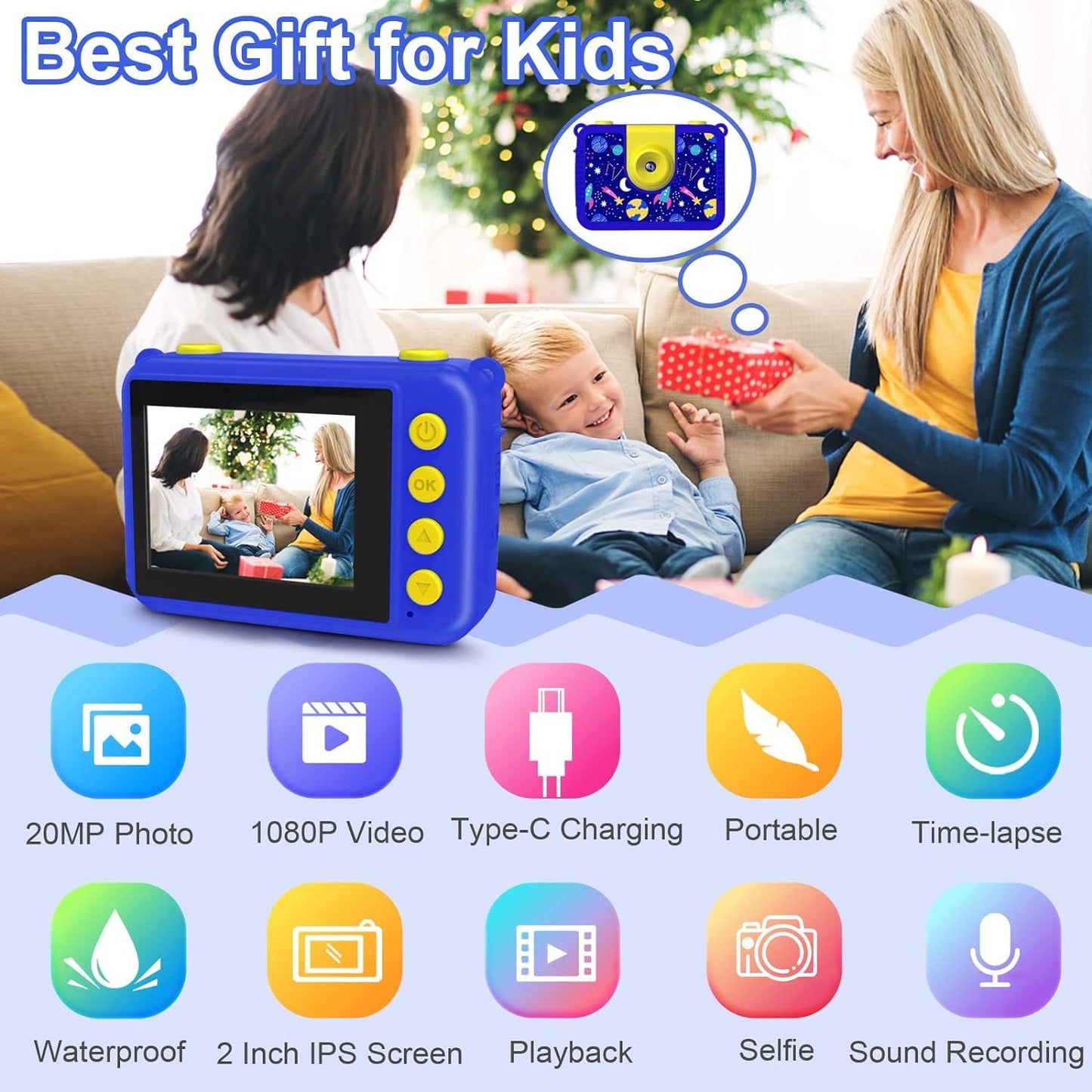 GKTZ Kids Camera - Underwater Camera Birthday Gifts for Girls Boys Children Digital Waterproof Camera with 32GB SD Card, Pool Toys for Kids Age 3-12 (Dark Blue)