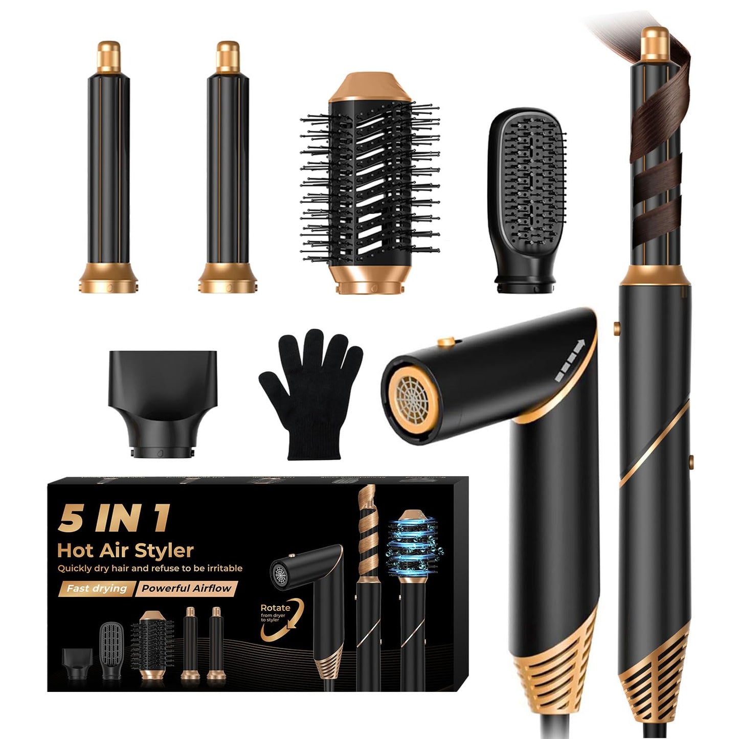 5 in 1 Blow Dryer Brush,Hair Dryer Brush with Detachable Air Styler,Negative Ionic Magic Hair Styler,Hot Air Brush for Women Volumizer,Straightener,Drying