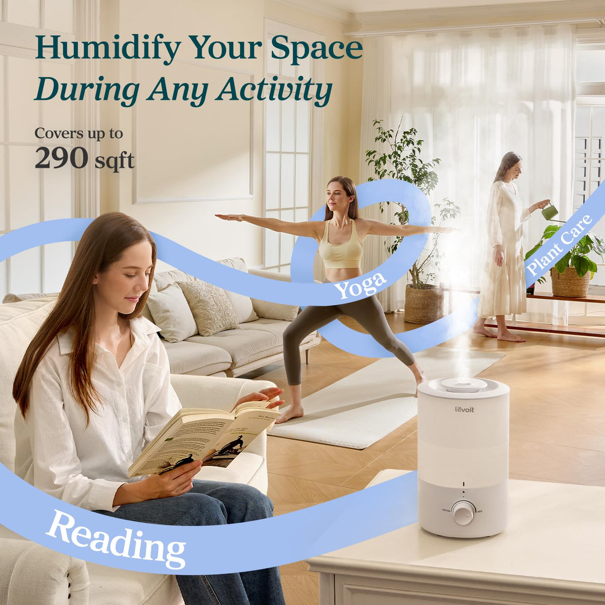 Levoit Humidifiers for Bedroom Large Room, 3L Cool Mist Top Fill Oil Diffuser for Baby Nursery and Plants, 360 Degree Nozzle, Quiet Rapid Ultrasonic Humidification for Home Whole House, White