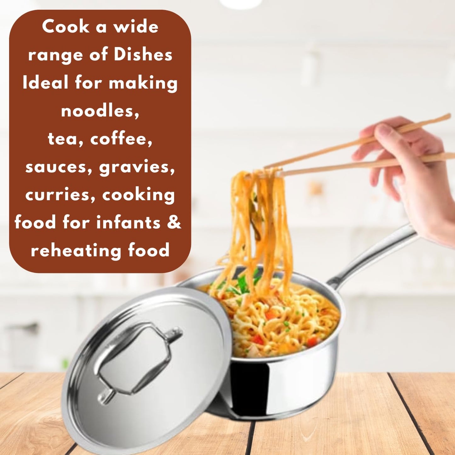 Vinod Triply Clad Stainless Steel Saucepan with Lid - 3.2 Qt (20 cm), Stay-Cool Handle, Multipurpose Sauce Pan, All Stove Compatible, Even Heat Distribution, Dishwasher, Induction Safe, 3.2 Qt Pot