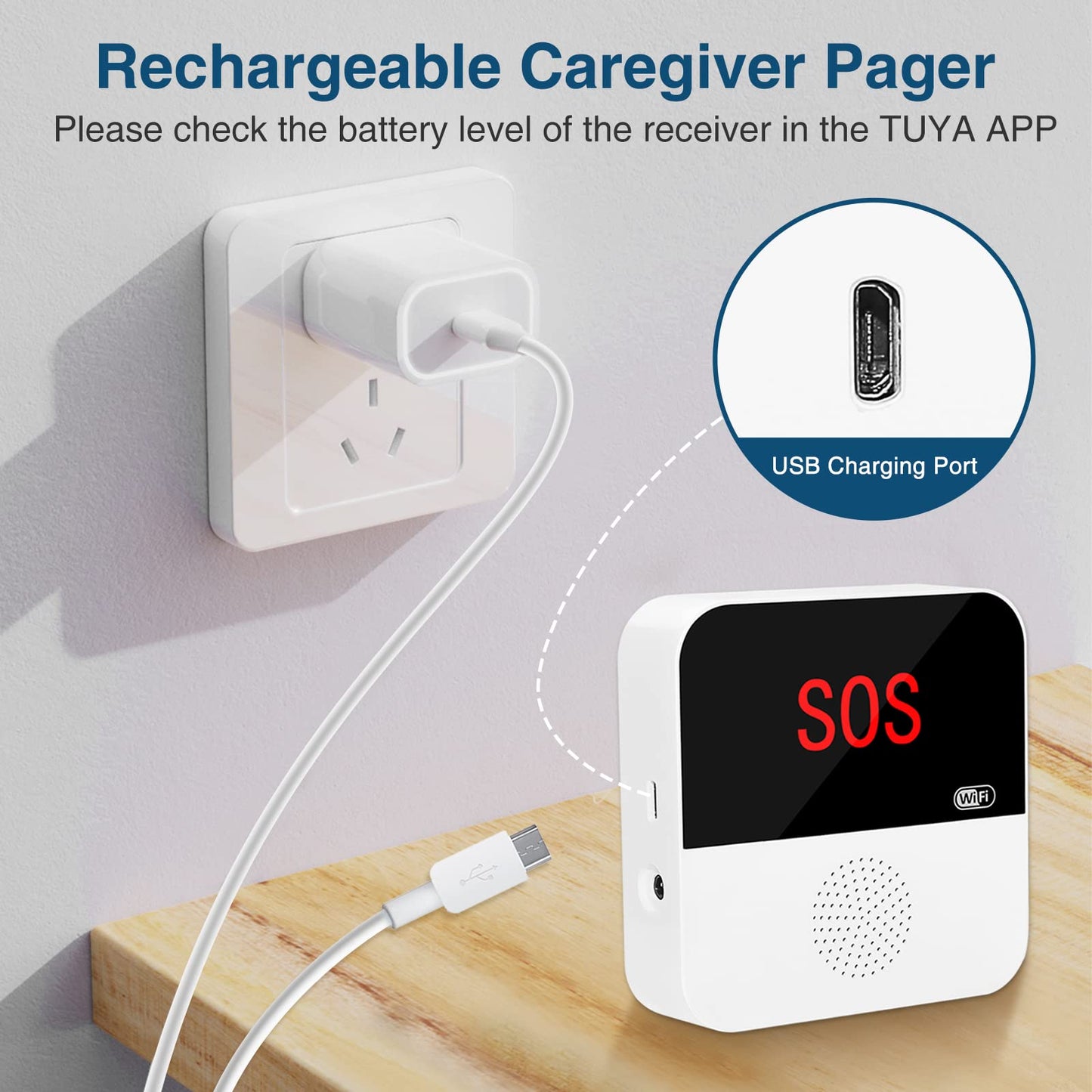 Daytech WiFi Smart Caregiver Pager Call Button Alarm System for Seniors Wireless S0S Emergency Buttons Calling Alert System, 2 Transmitters 1 Receiver(only Supports 2.4GHz Wi-Fi)