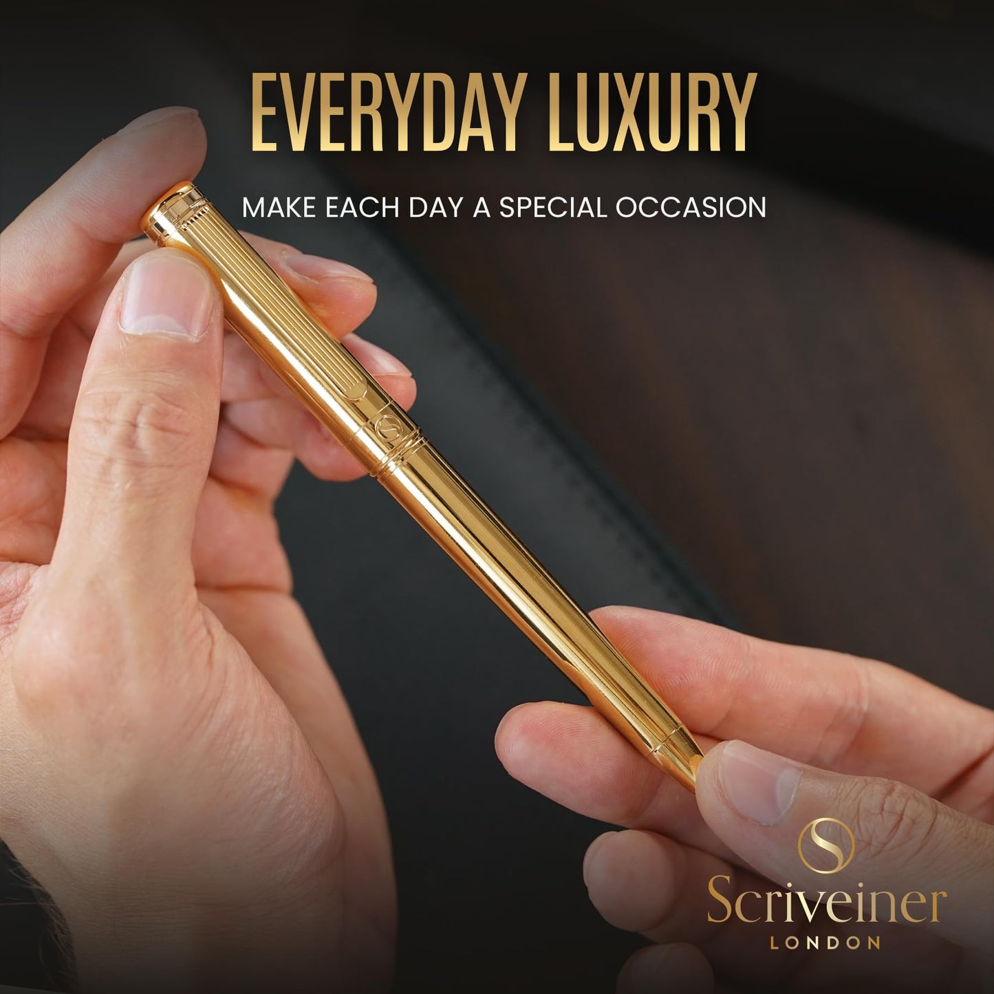 Scriveiner Gold Ballpoint Pen - Stunning Luxury Pen, Real Gold Plating, Schmidt Black Refill, Best Ball Pen Gift Set for Men & Women, Professional Executive Office, Nice Fancy Designer Pens