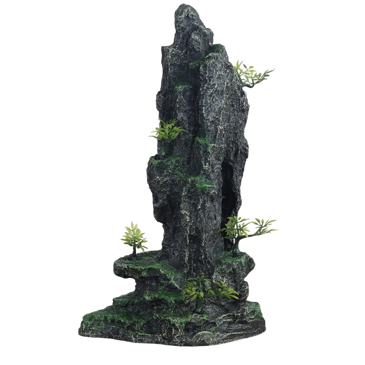 Mairuker Tall Aquarium Decor 14.4inch, Cool Large Fish Tank Decorations Accessories, Resin Mountain View Aquarium Ornament with Tree Hideout Cave, for Fish Shrimp Guppy Play Rest