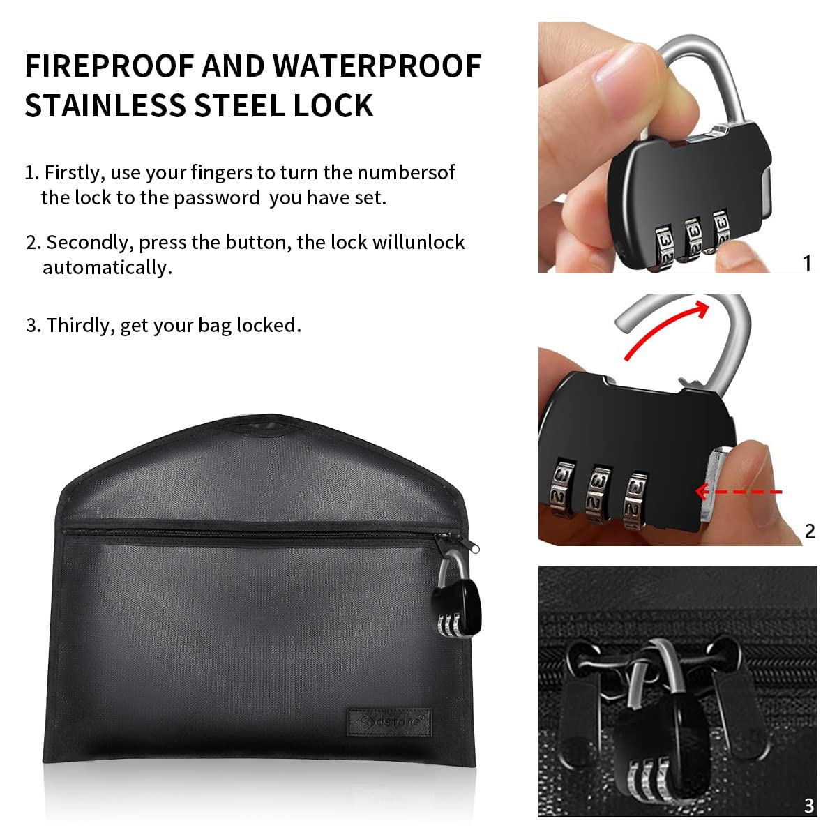Sdstone Hanger Diversion Fireproof & Waterproof Safe with Lock and Small Fireproof Bag, Hidden pocket safe hanger, Under Hanging Clothes with Pocket to Hide