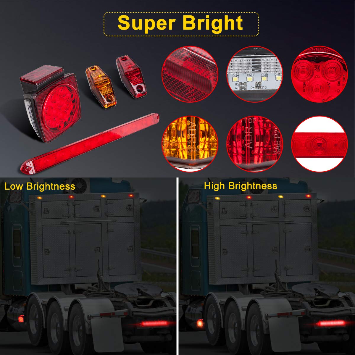 LIMICAR LED Trailer Light Kit - Amber Red Markers & Brake Light Bar, Submersible, Boat Trailer Lights for Utility Trailer